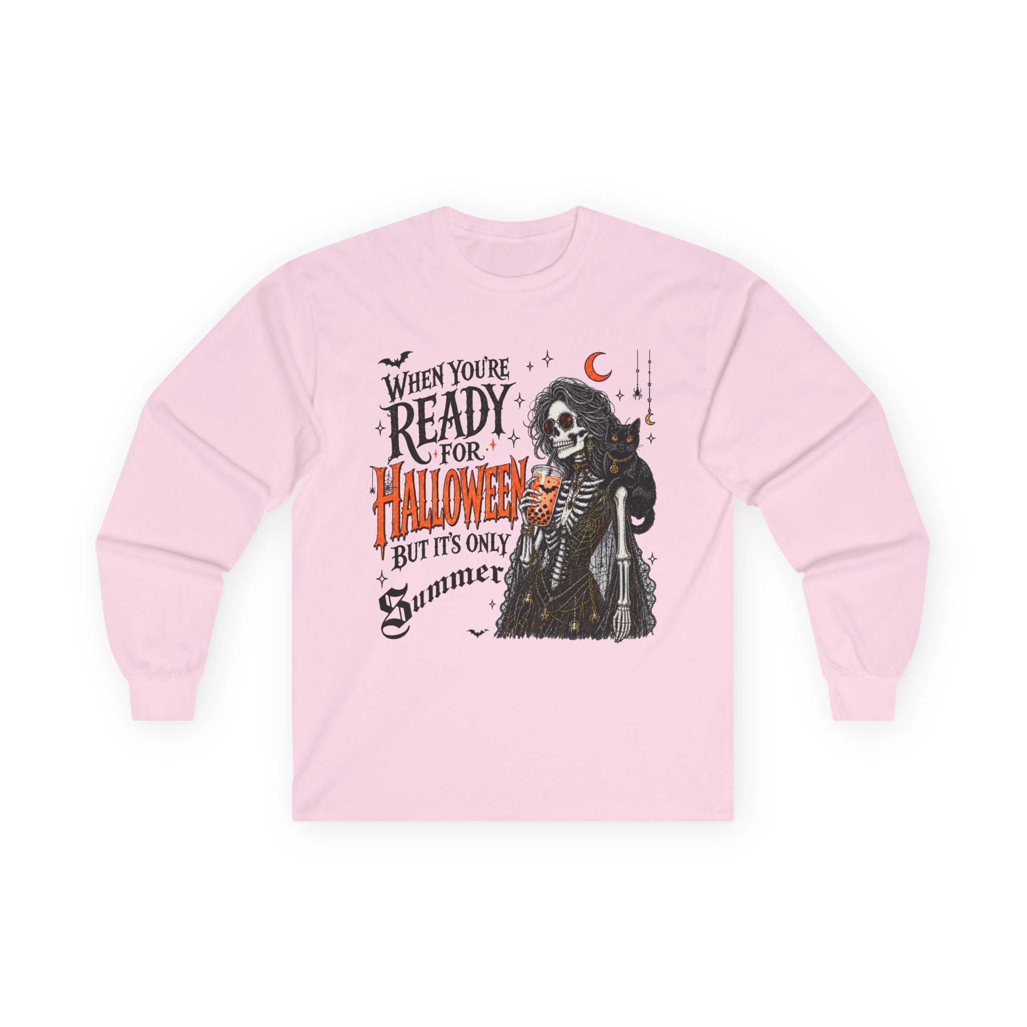 Halloween Skeleton Long Sleeve Tee – "When You're Ready for Halloween But It's Only Summer". Midnight Eye, LLC