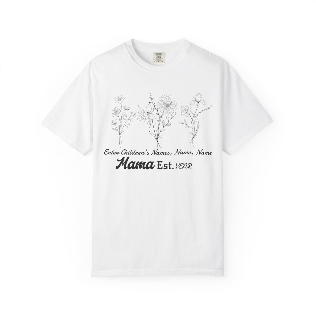 Mama Est. Personalized Floral T-Shirt — Child Name & Birth Year Tee - Midnight Eye, LLC