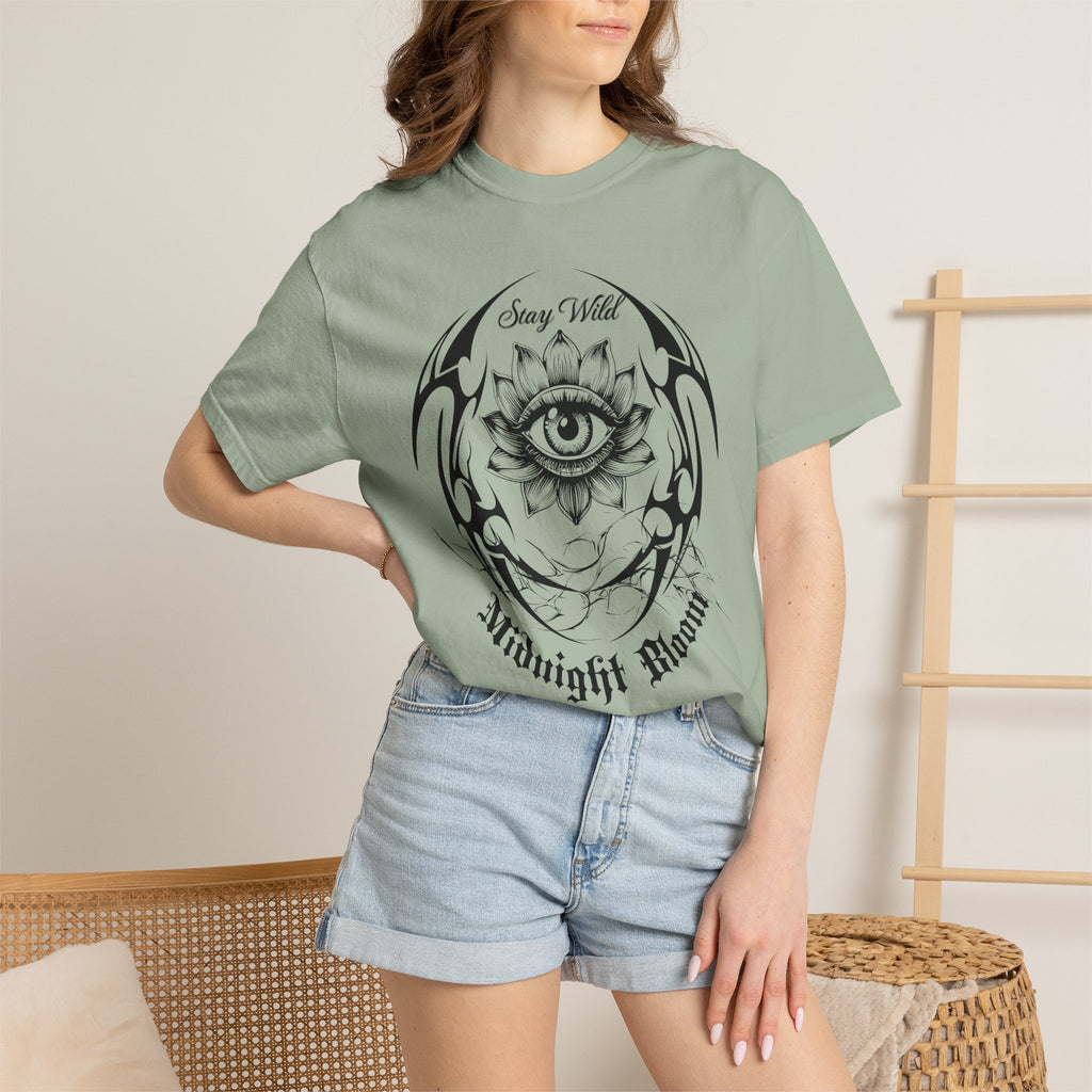 Lotus Eye Graphic T-Shirt — Cybergoth / Cyberpunk Floral Tee. Midnight Eye, LLC