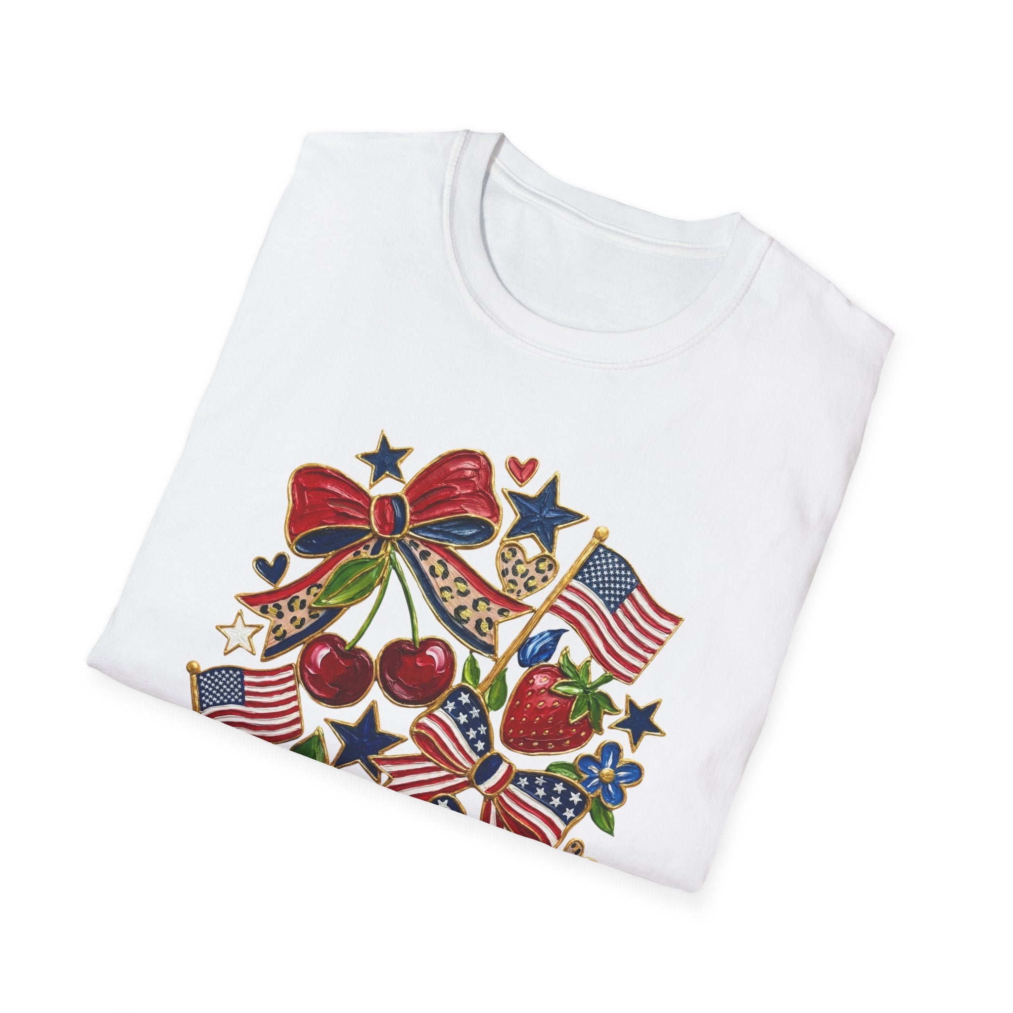 Patriotic Floral Americana T-Shirt - Faux Acrylic Paint Design - 4th of July T-Shirt - Midnight Eye, LLC