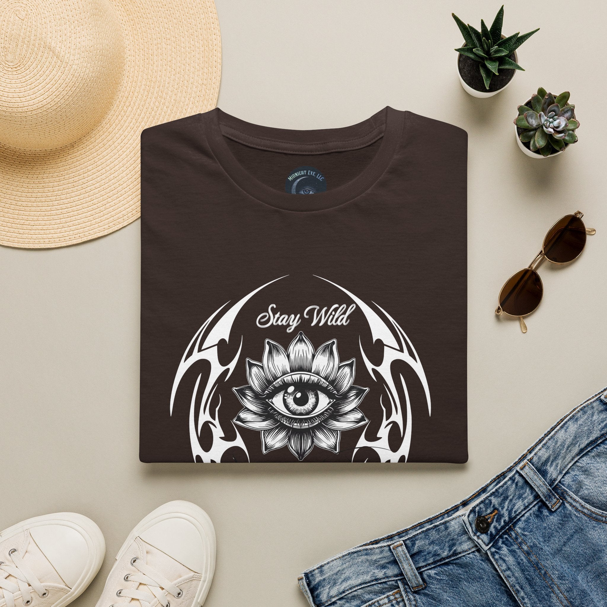 Stay Wild Midnight Moon T-Shirt — Mystical Lotus Eye Graphic Tee - Goth Tee - Dark Aesthetic T-Shirt - Midnight Eye, LLC