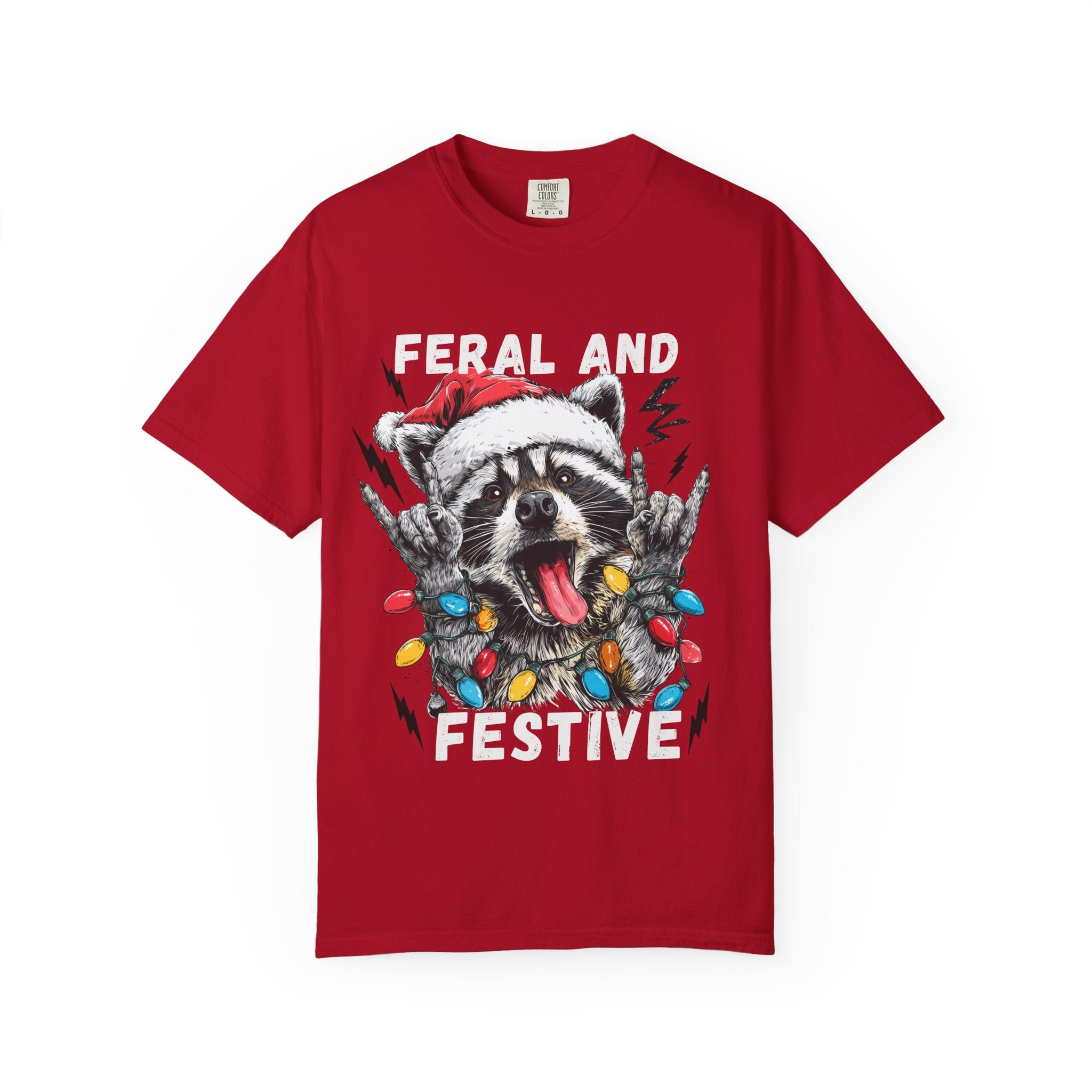 Feral and Festive Funny Raccoon Christmas T-Shirt - Racoon Graphic T-Shirt