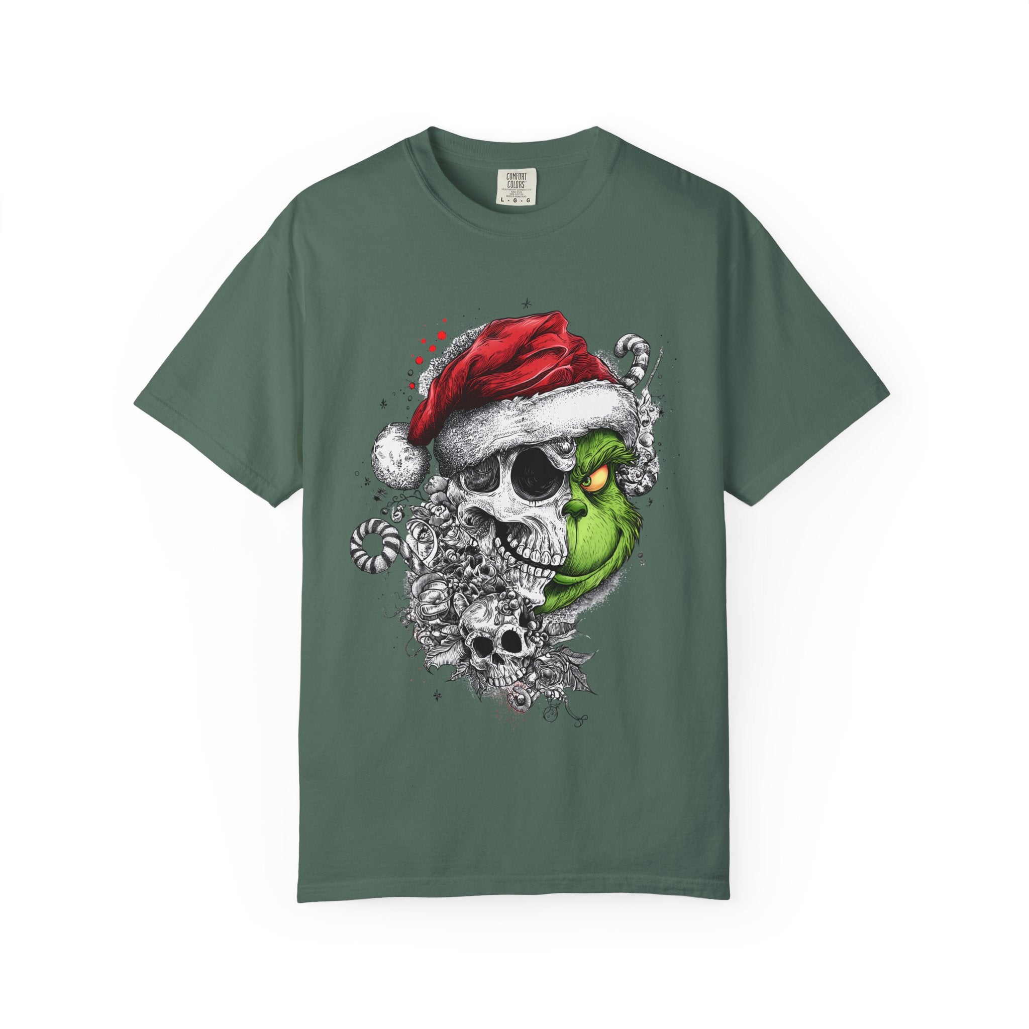 Skull & Grinch Inspired Santa T-Shirt — Edgy Gothic Christmas Graphic Tee