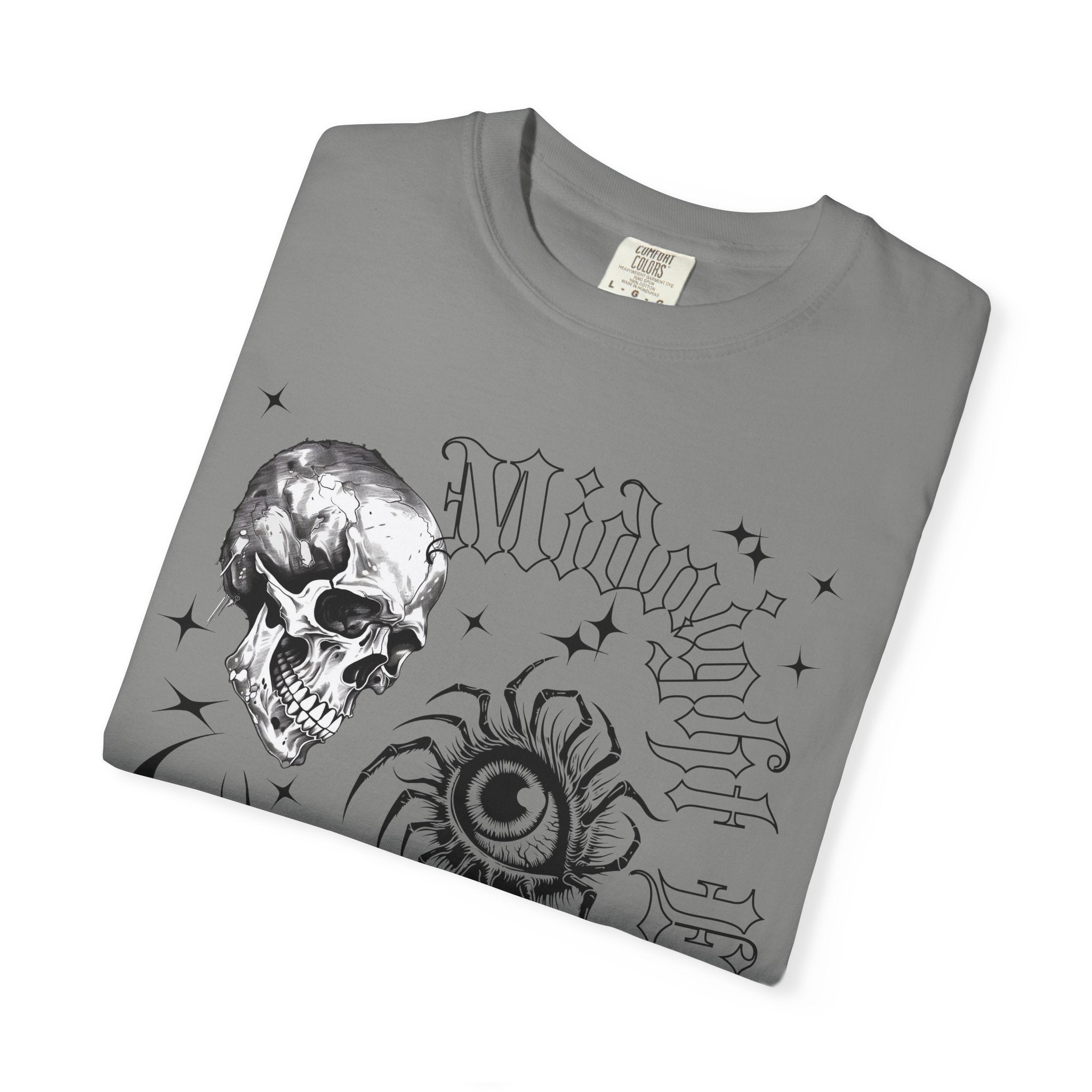 Skull, Red Rose & Eye Tattoo Art T-Shirt — Gothic Streetwear Tee. Midnight Eye, LLC