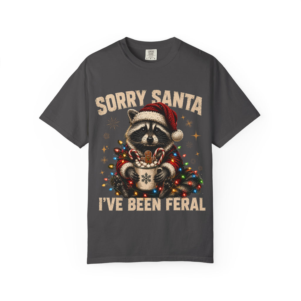 Sorry Santa I've Been Feral Cute Raccoon Christmas T-Shirt - Funny Racoon Tee