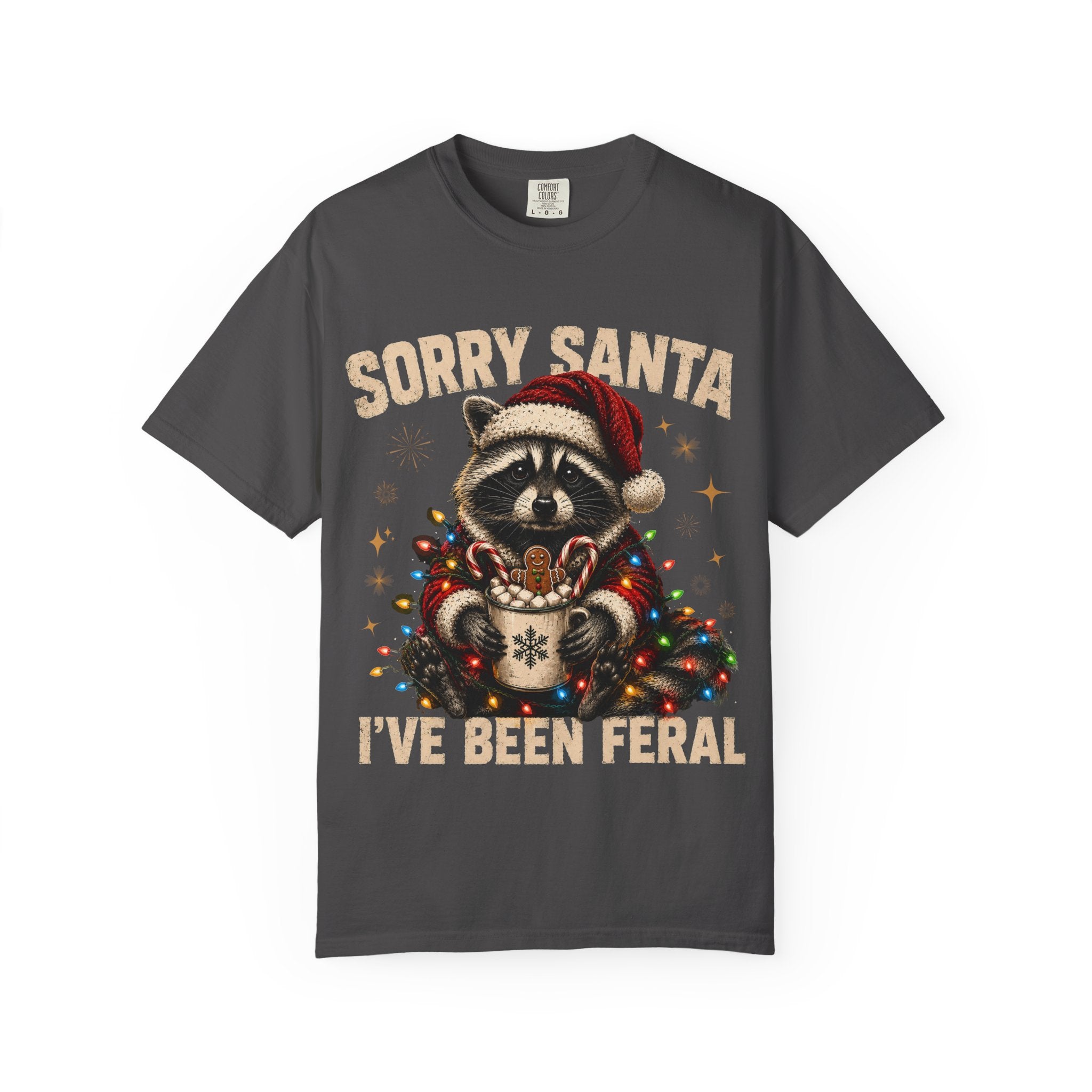 Sorry Santa I've Been Feral Cute Raccoon Christmas T-Shirt - Funny Racoon Tee