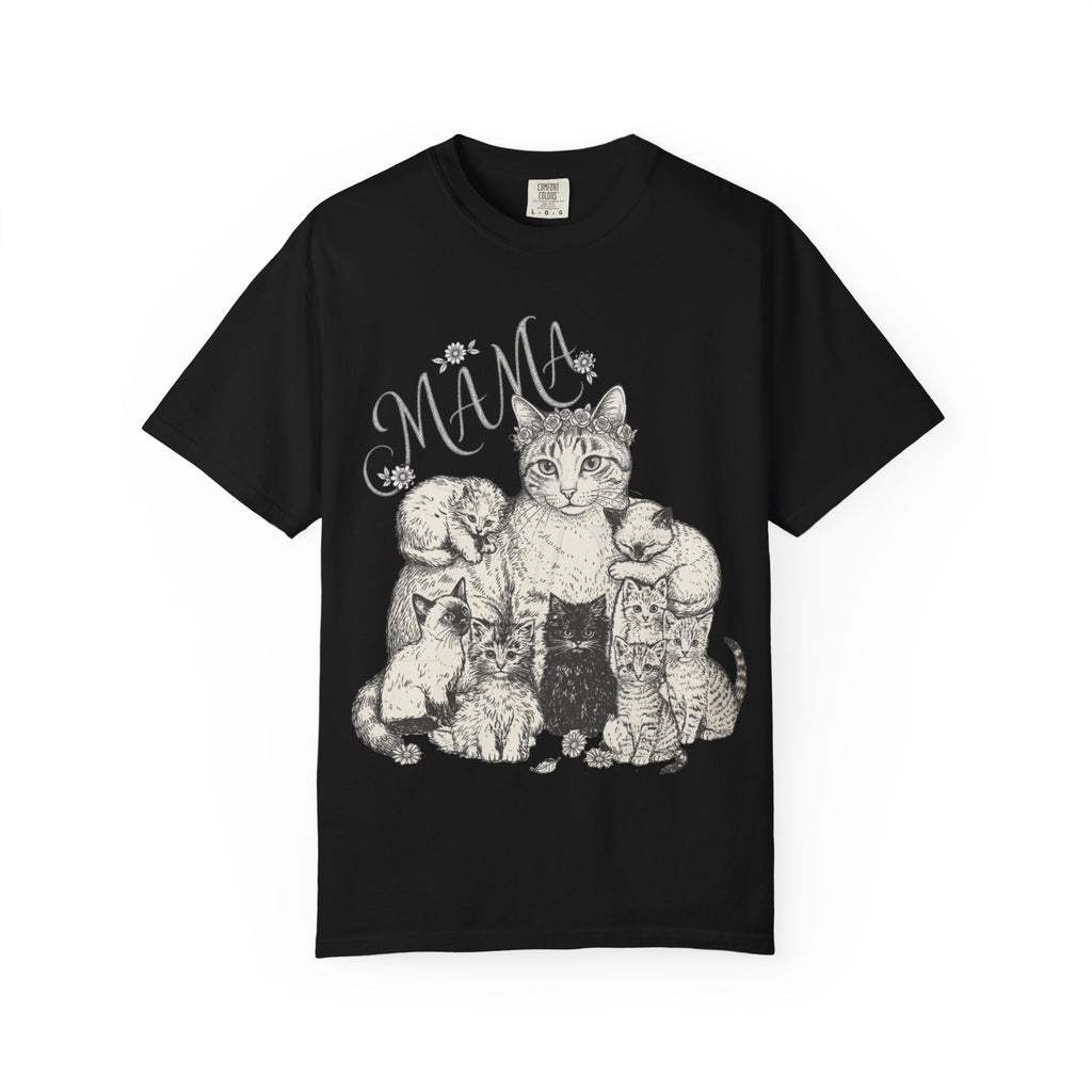 Cat Mama Vintage Graphic T-Shirt - Cat Mama and Kittens Tee