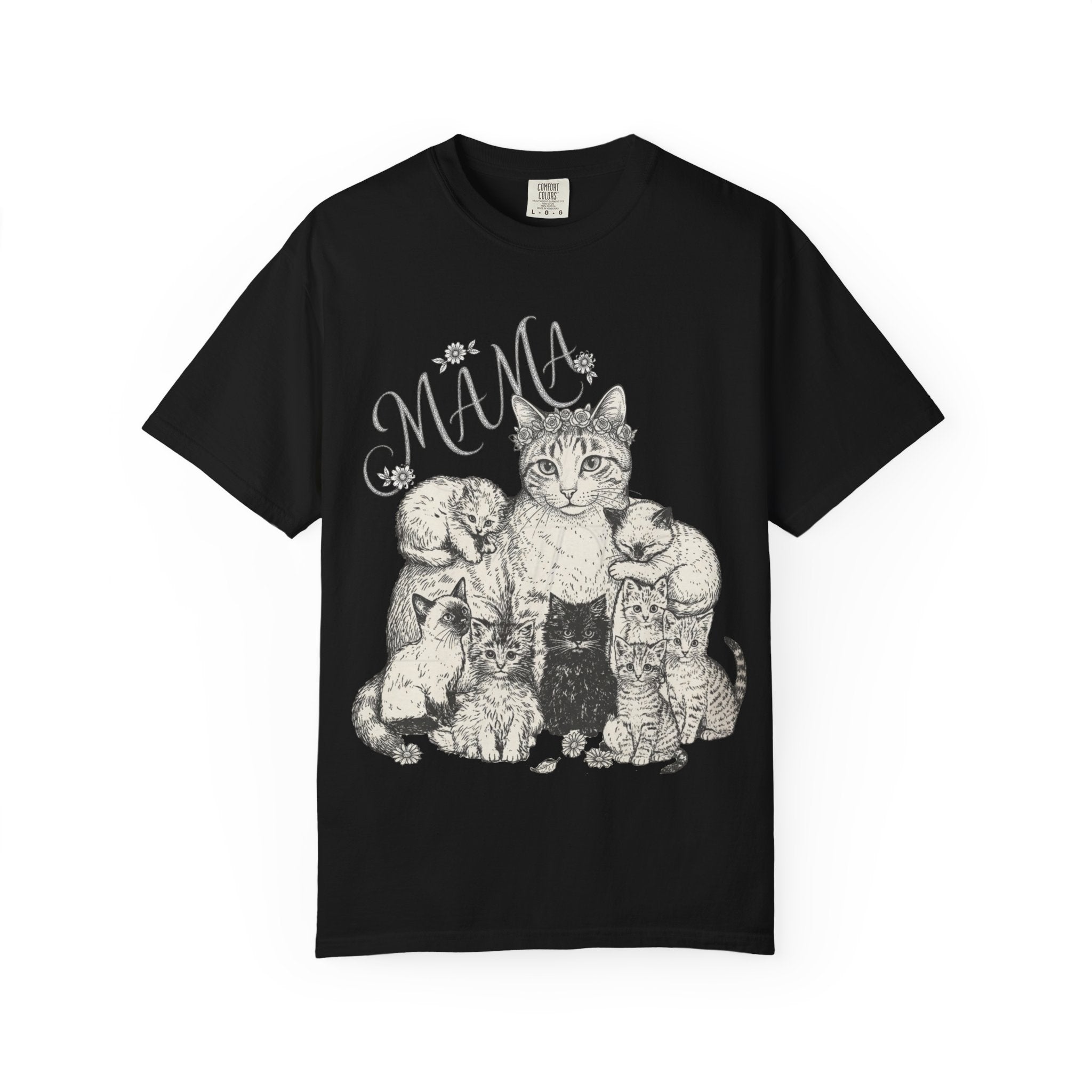 Cat Mama Vintage Graphic T-Shirt - Cat Mama and Kittens Tee