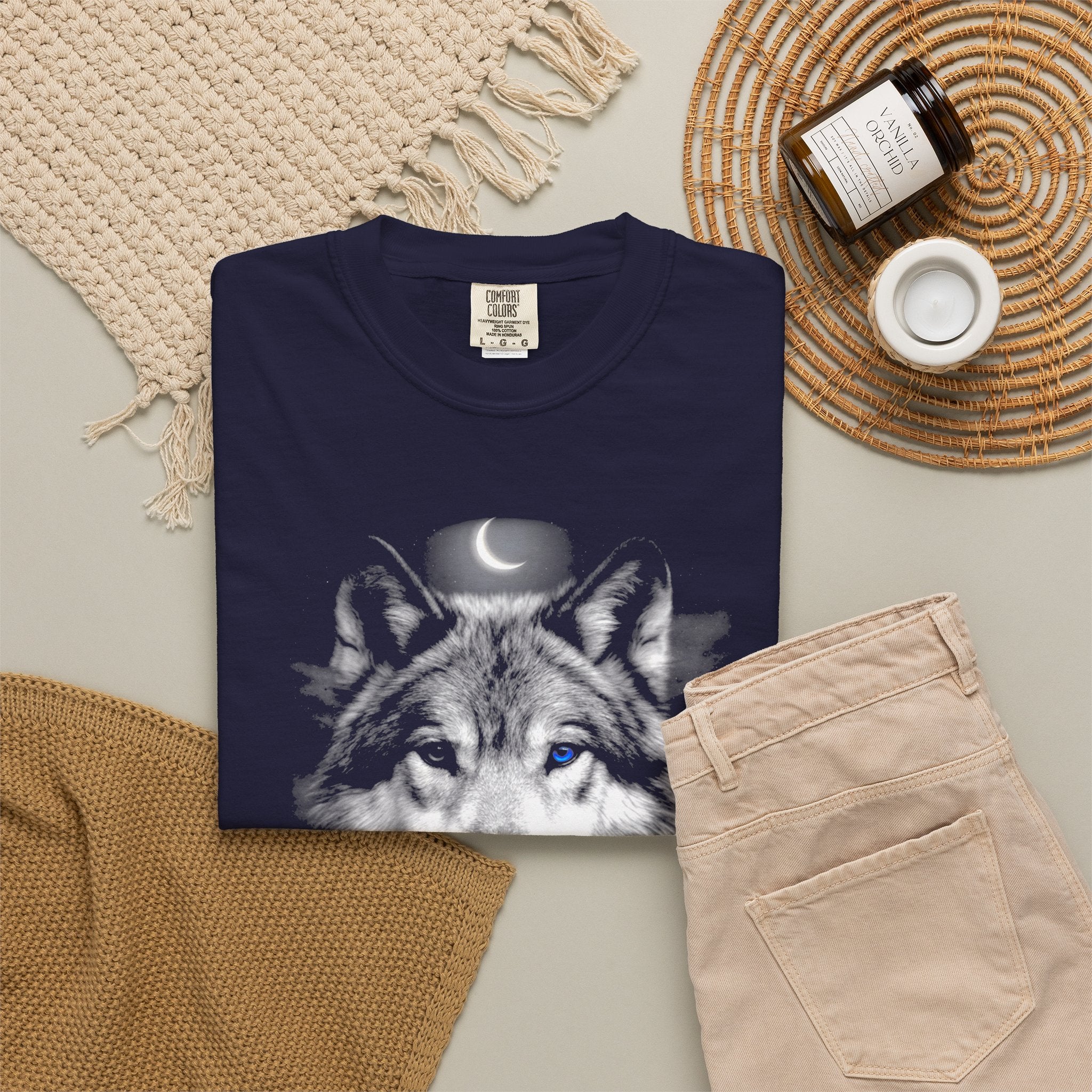 Feral and Free Vintage Moon Wolf T-Shirt -  Moon and Wolf Dark Aesthetic Tee. Midnight Eye, LLC