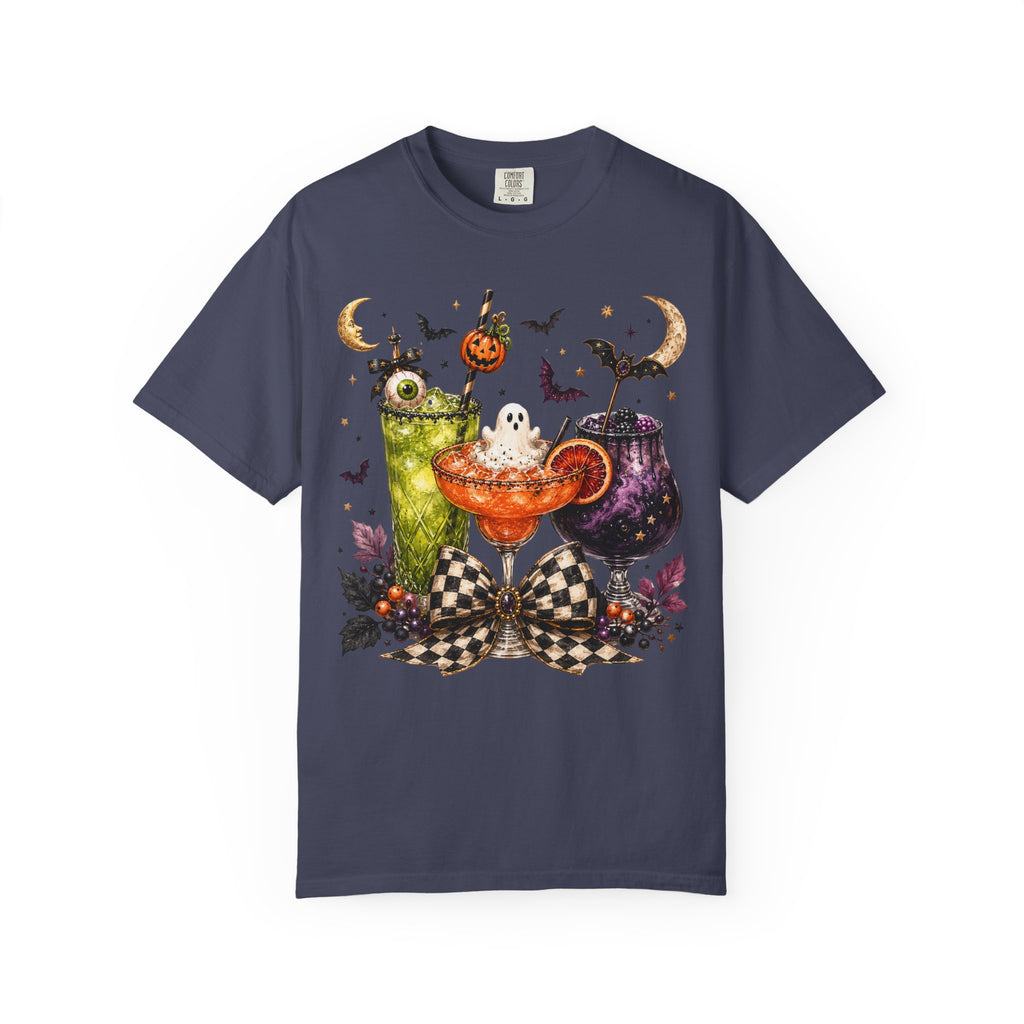 Halloween Cocktail T-Shirt — Spooky Drinks, Cute Bats & Pumpkins. Midnight Eye, LLC