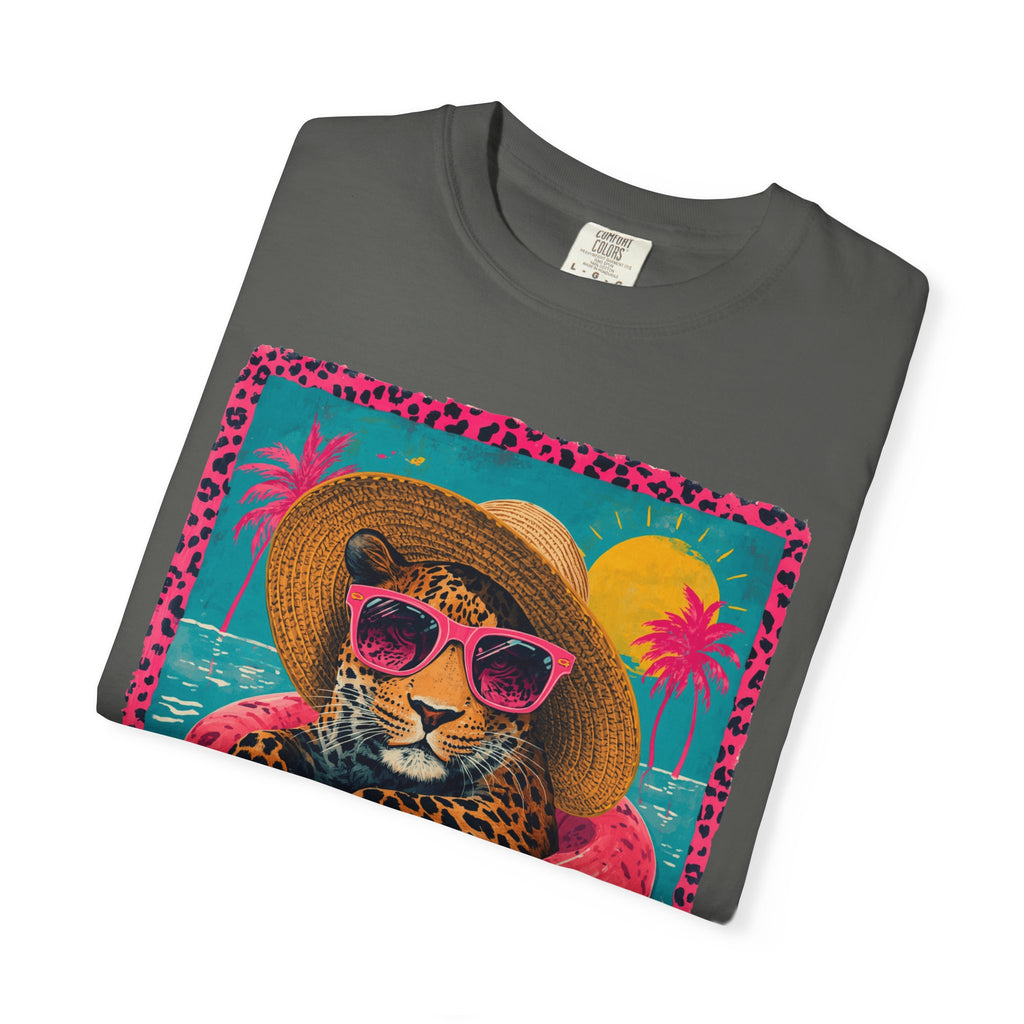 T-Shirt — Tropical Leopard in Sunglasses Summer Graphic - Sassy Vacation T-Shirt. Midnight Eye, LLC.