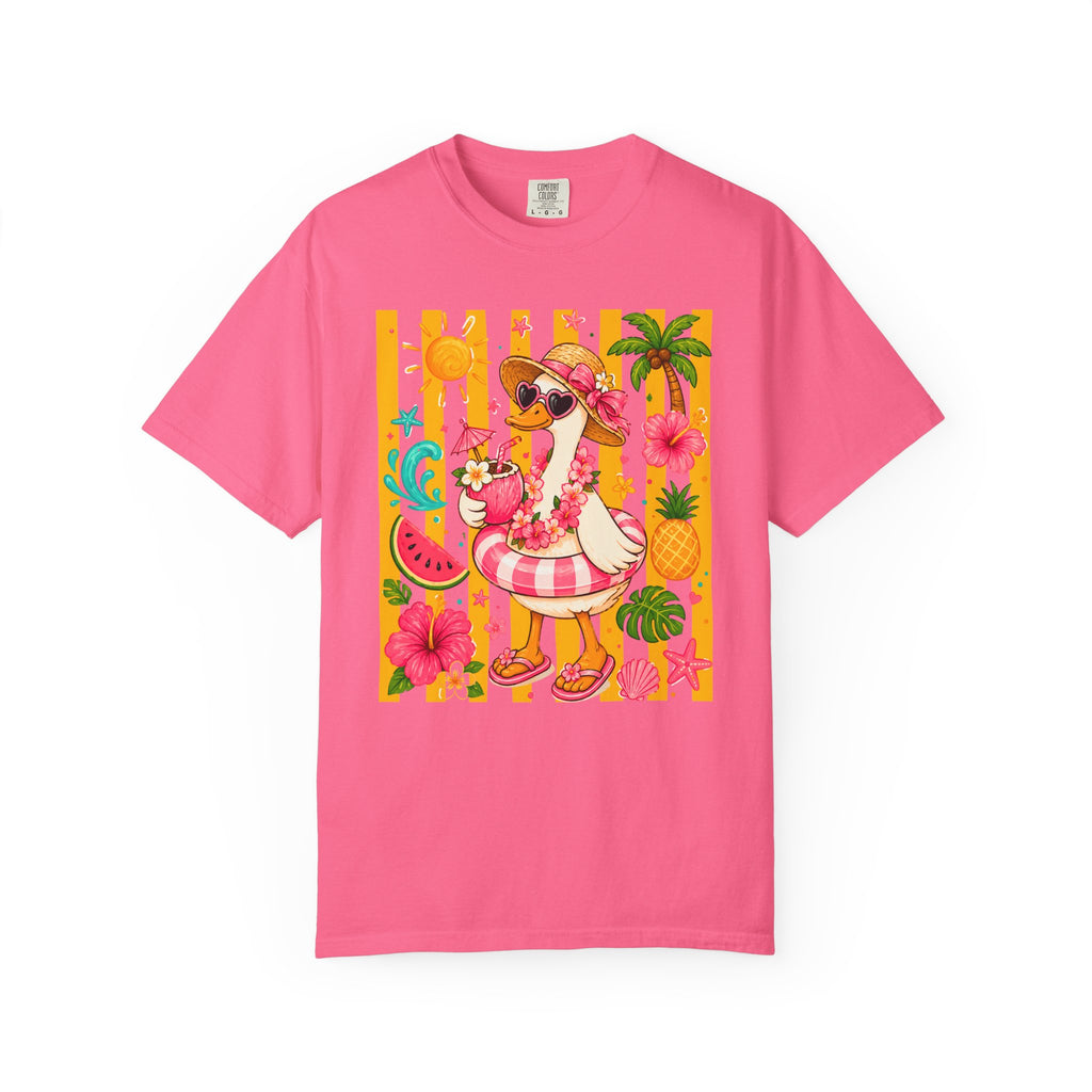 Silly Goose & Flamingo Tropical Beach Tee — Summer Vacation Shirt. Midnight Eye, LLC
