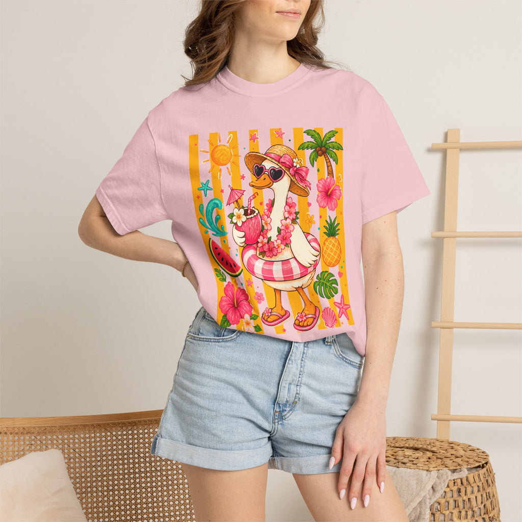 Silly Goose & Flamingo Tropical Beach Tee — Summer Vacation Shirt. Midnight Eye, LLC