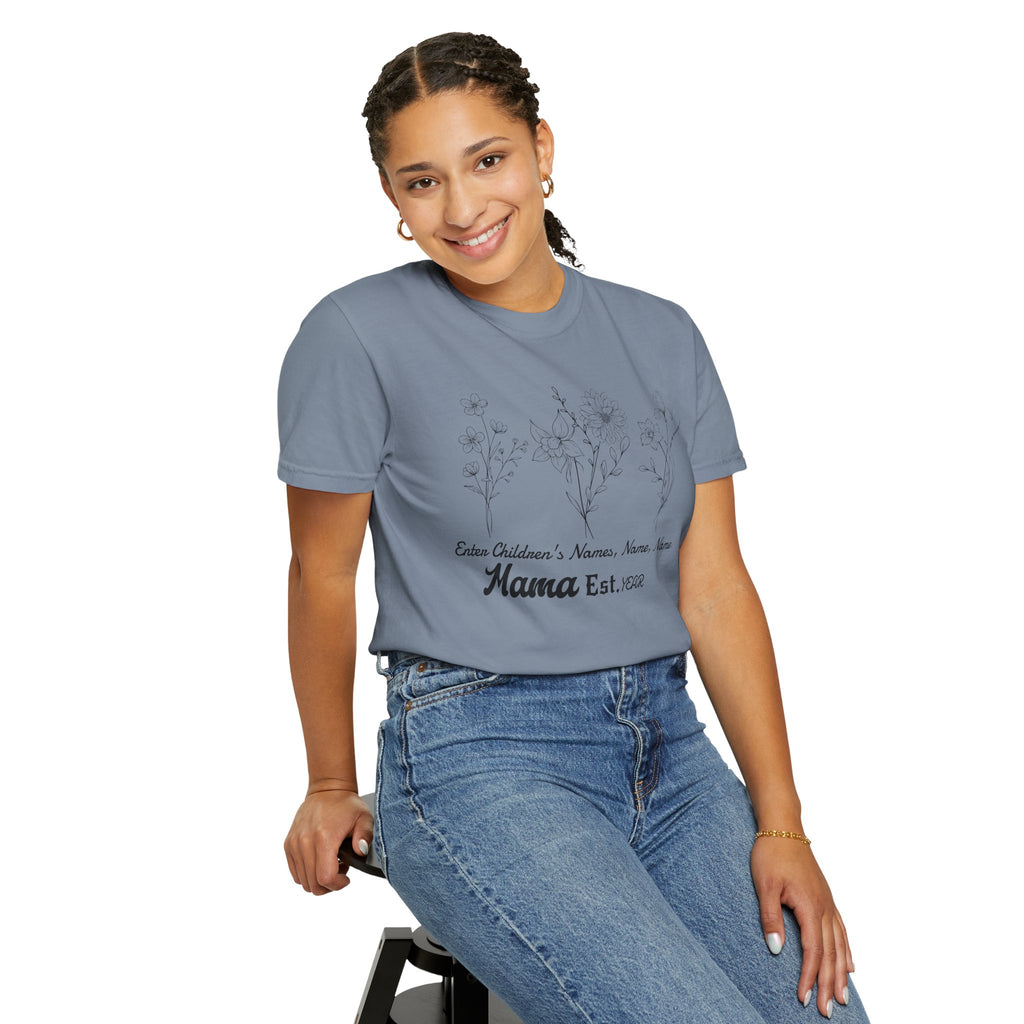 Mama Est. Personalized Floral T-Shirt — Child Name & Birth Year Tee - Midnight Eye, LLC