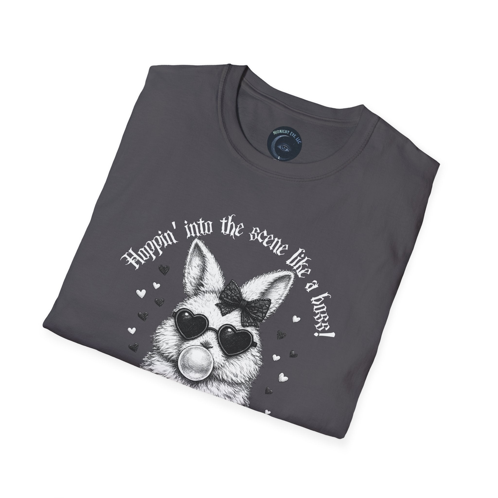 Retro Goth Bunny T‑Shirt — Vintage Monochrome Gothic Tee - Dark Aesthetic T-Shirt - Midnight Eye, LLC