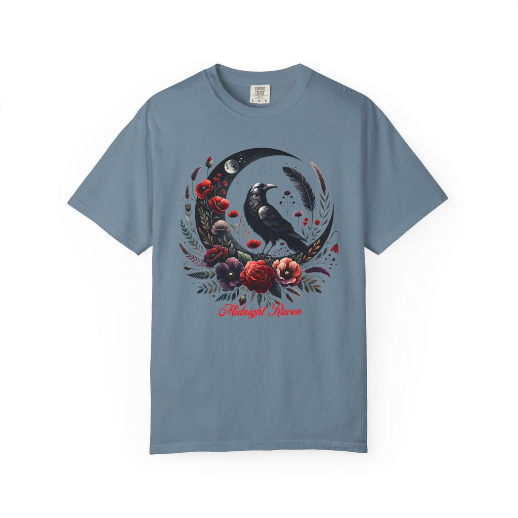 Moon Raven Floral T-Shirt — "Midnight Bloom" Graphic Tee - Mystical Moon Tee - Dark Aesthetic T-Shirt