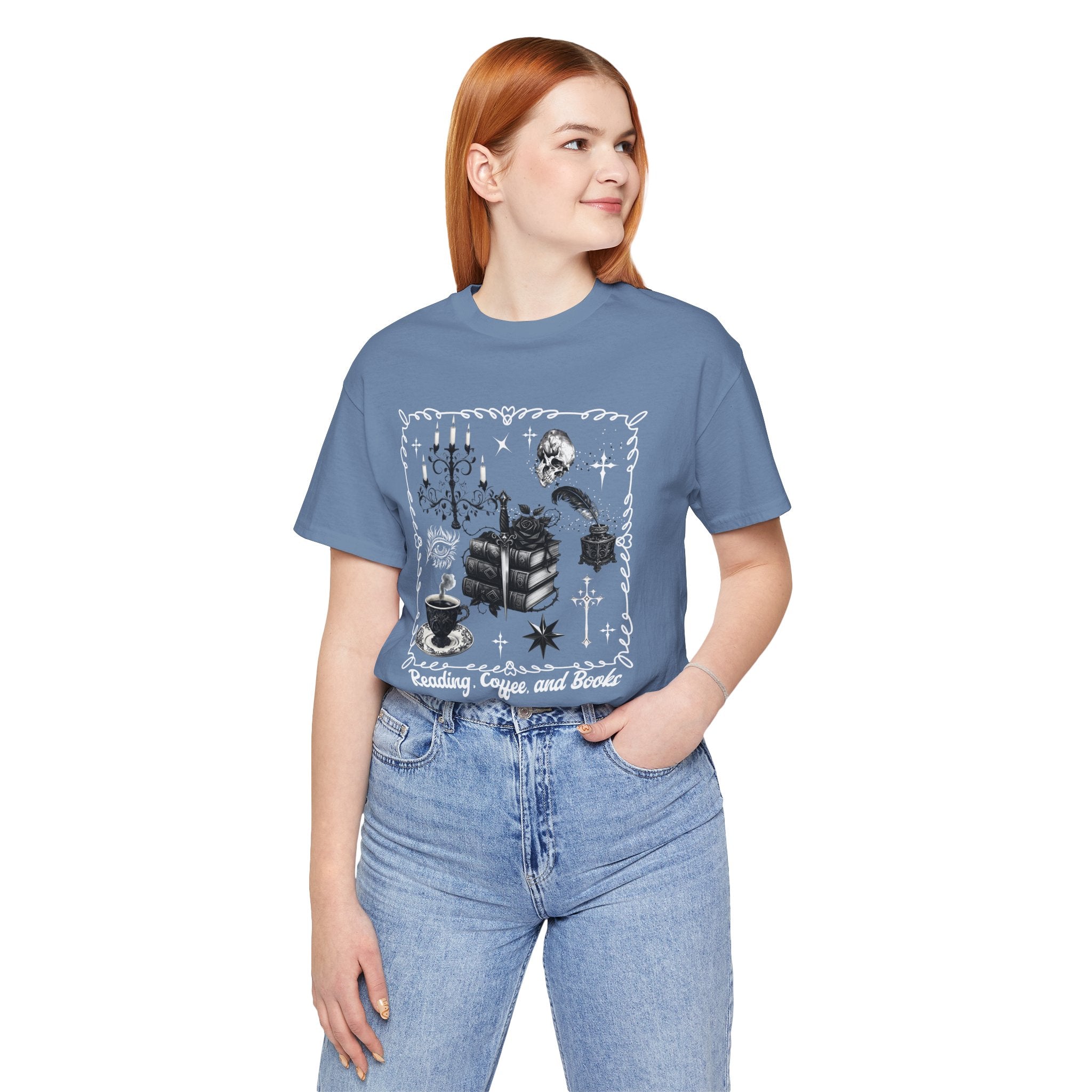 Reading, Coffee & Books T-Shirt — Cozy Gothic Booklover Tee