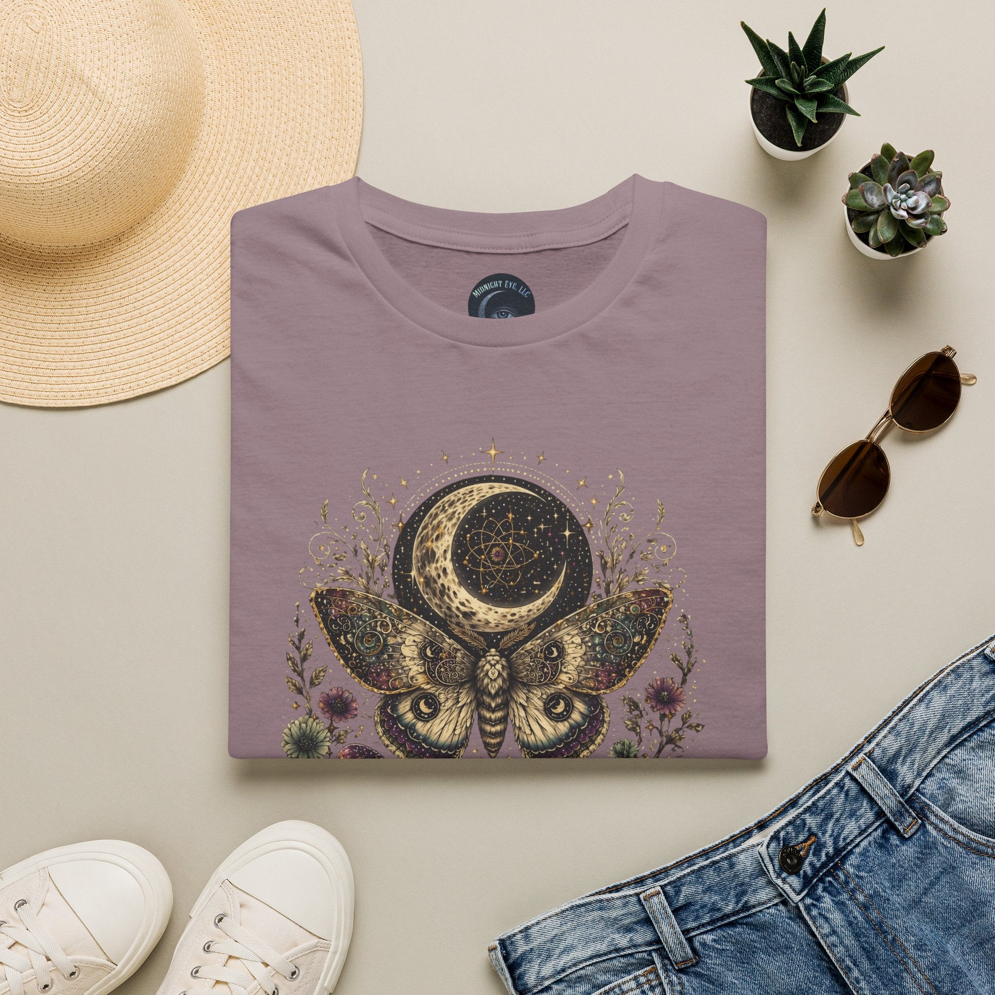 Mystic Moon Moth T-Shirt — Celestial Moth & Crescent Moon Graphic Tee - Midnight Eye, LLC