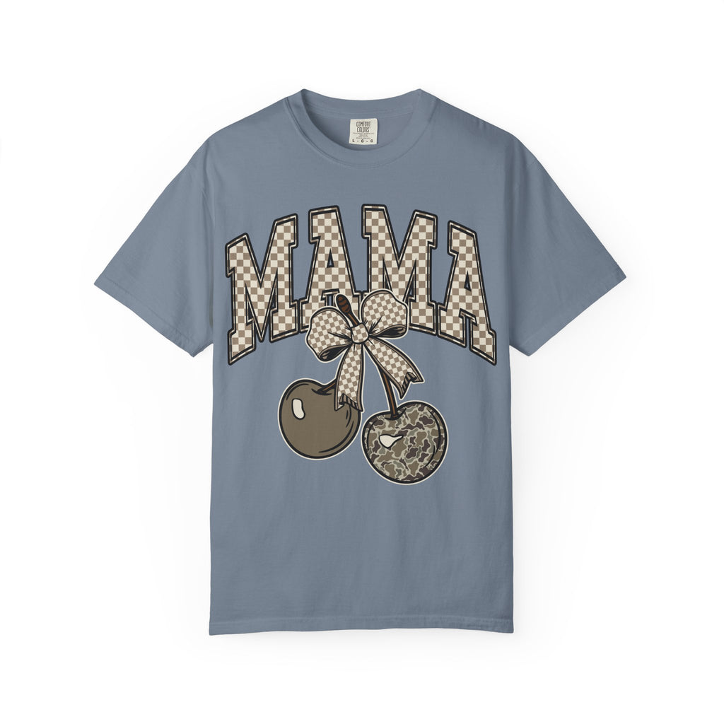 Mama Cherry Graphic T-Shirt — Retro Checkerboard Cherry Design. Midnight Eye, LLC