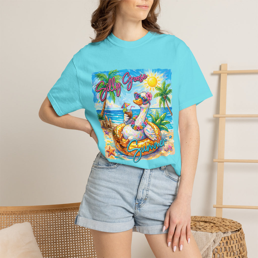 Silly Goose Summer T-Shirt - Colorful Summer Girl Tee - Beach Tee - Tropical T-Shirt, Midnight Eye, LLC