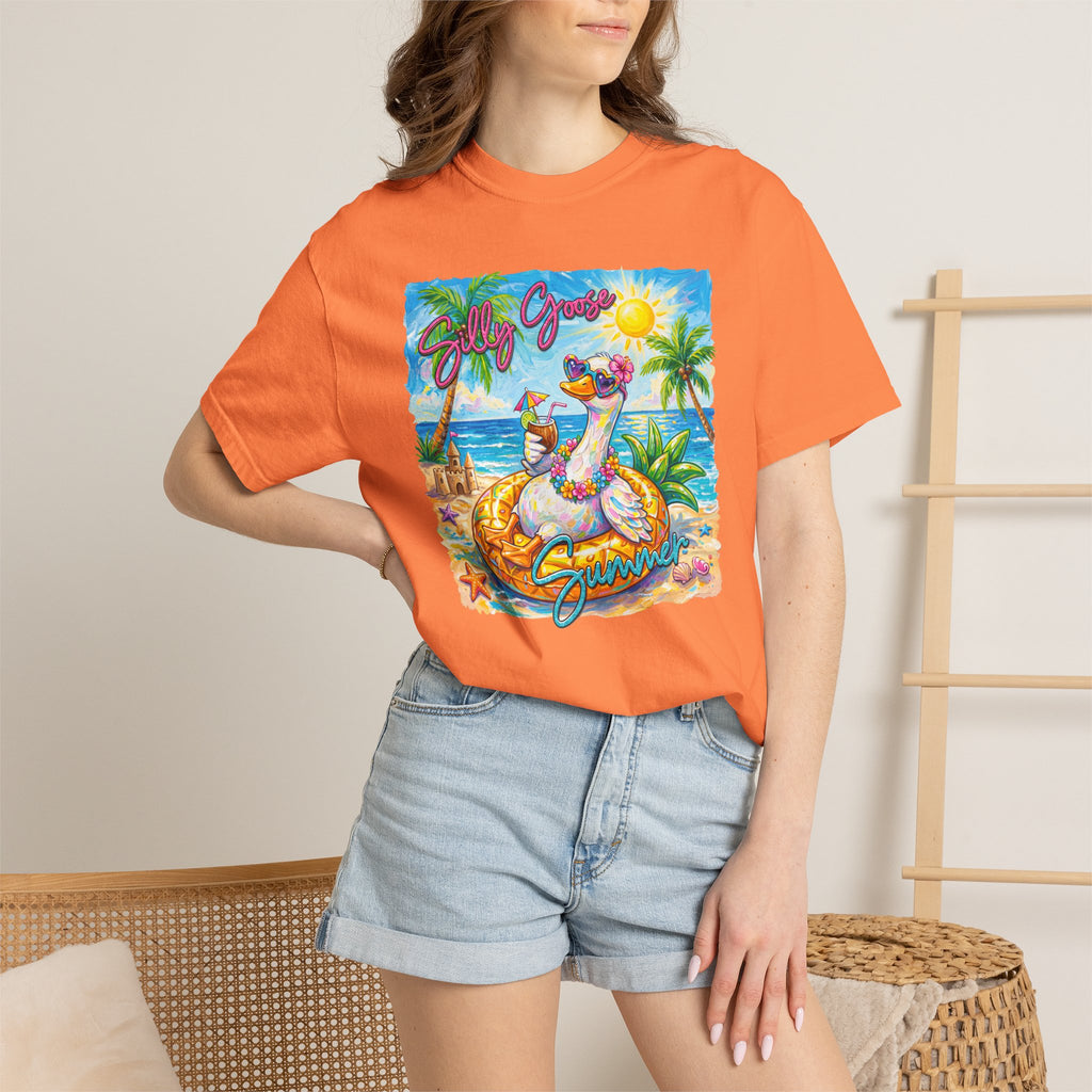 Silly Goose Summer T-Shirt - Colorful Summer Girl Tee - Beach Tee - Tropical T-Shirt - Midnight Eye, LLC