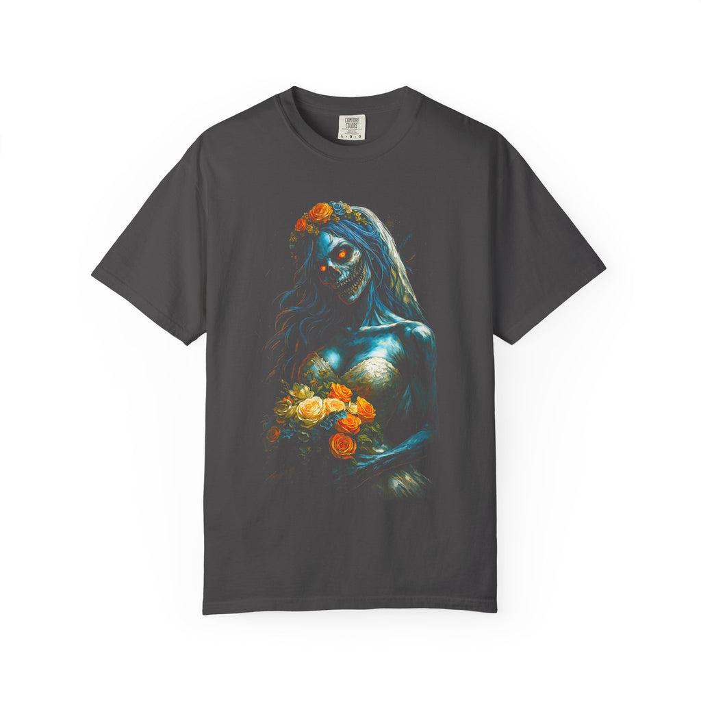 Zombie Bride Floral Skull T-Shirt — Gothic Halloween Horror Tee