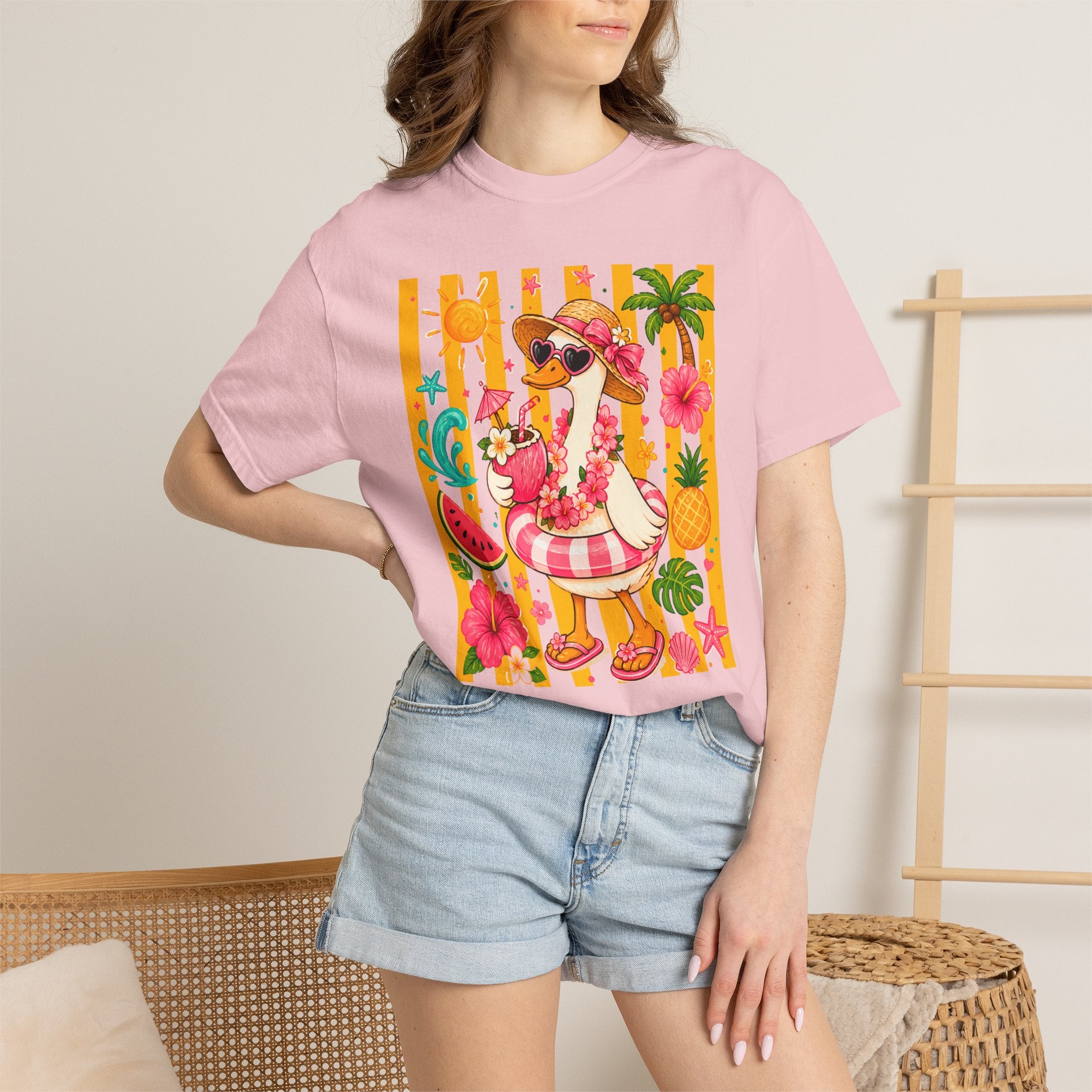 Silly Goose & Flamingo Tropical Beach Tee — Summer Vacation Shirt - Midnight Eye, LLC