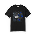 Wolf Floral T-Shirt — "Untamed" Graphic Tee with Blue & Black Roses. Midnight Eye, LLC.