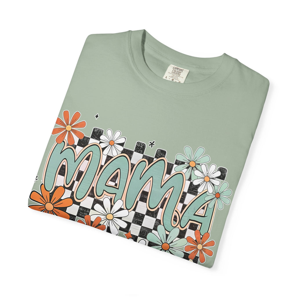 Mama Floral Graphic T-Shirt — Retro Checkerboard Mom Tee