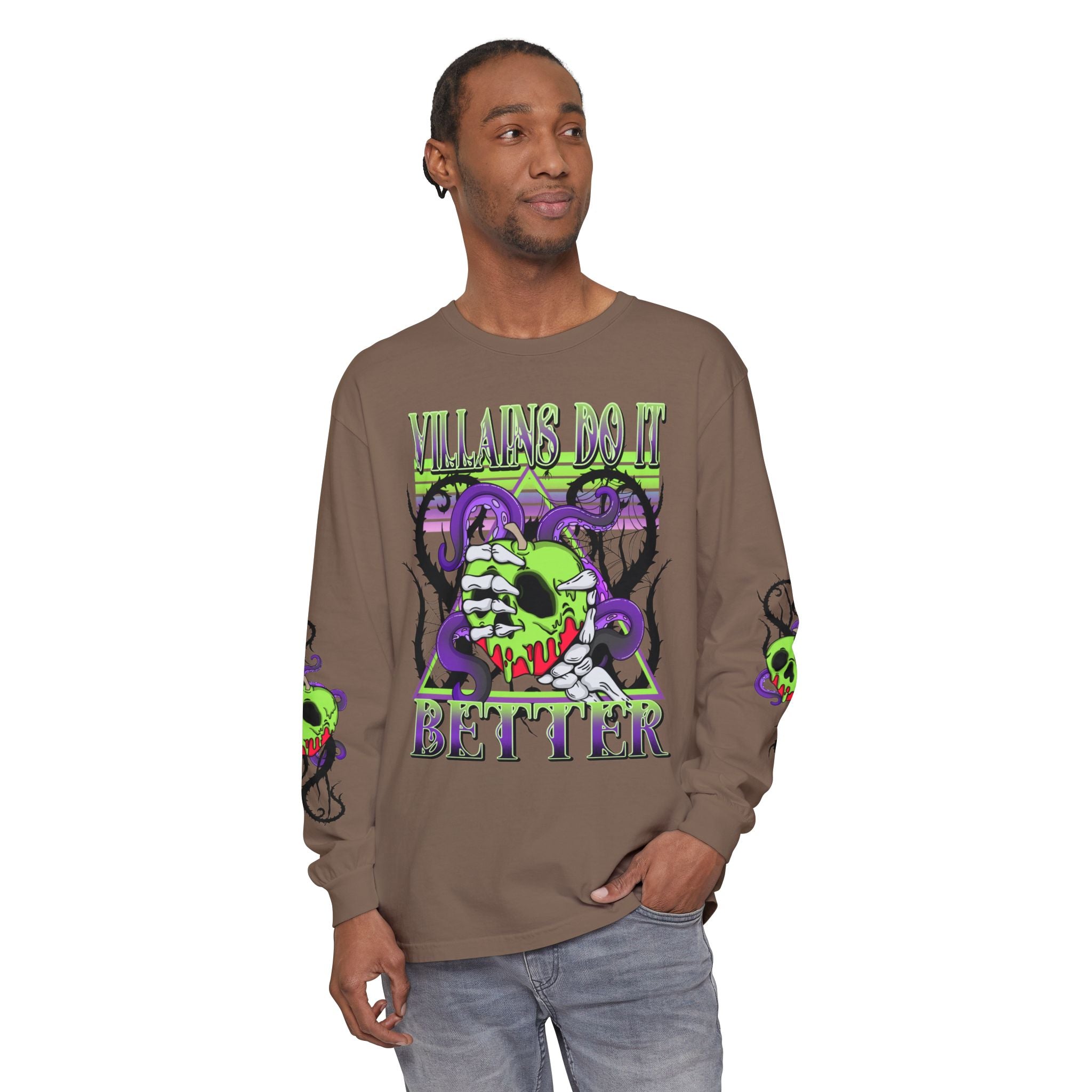 Villains Do It Better Long Sleeve Tee - Halloween Villains Graphic T-Shirt. Midnight Eye, LLC