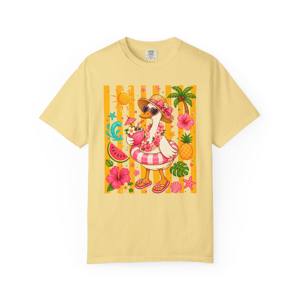 Silly Goose & Flamingo Tropical Beach Tee — Summer Vacation Shirt. Midnight Eye, LLC