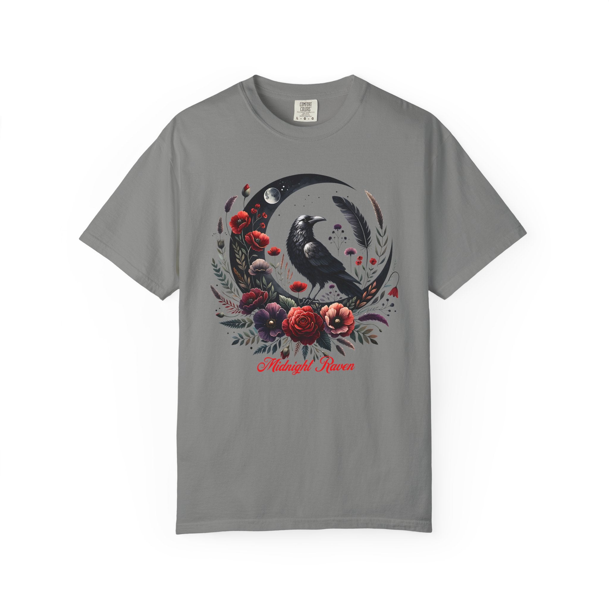 Moon Raven Floral T-Shirt — "Midnight Bloom" Graphic Tee - Mystical Moon Tee - Dark Aesthetic T-Shirt