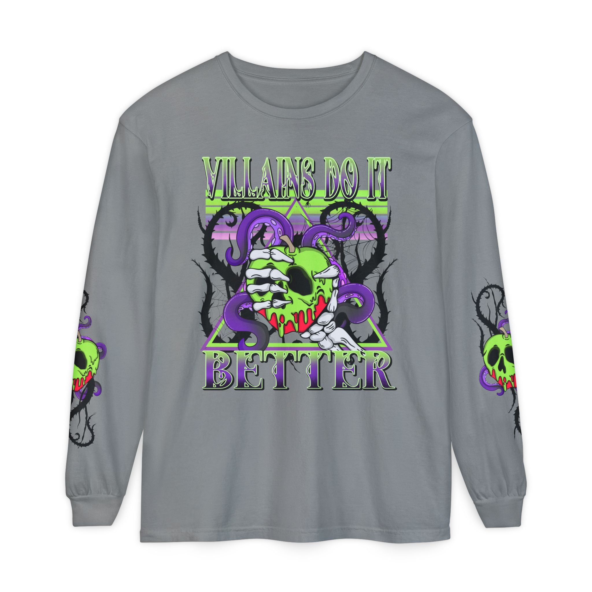 Villains Do It Better Long Sleeve Tee - Halloween Villains Graphic T-Shirt. Midnight Eye, LLC