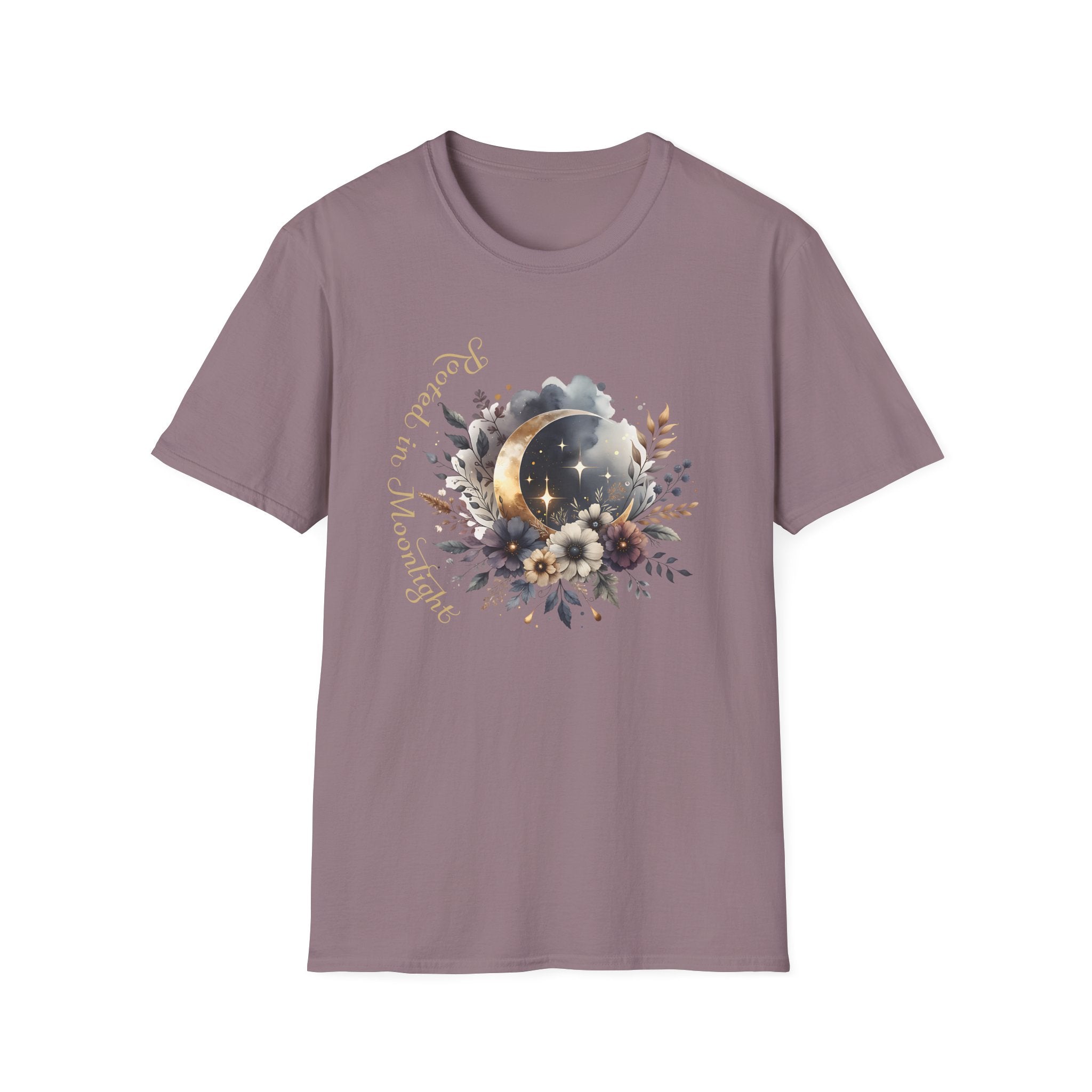 Moonlight Floral T-Shirt — 'Rooted in Moonlight' Celestial Floral Graphic Tee - Mystical Tee - Midnight Eye, LLC