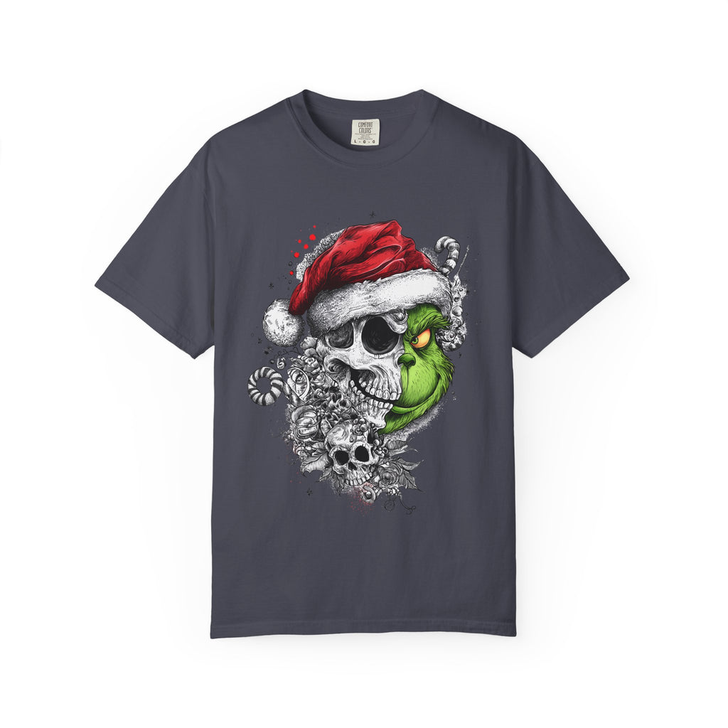 Skull & Grinch Inspired Santa T-Shirt — Edgy Gothic Christmas Graphic Tee