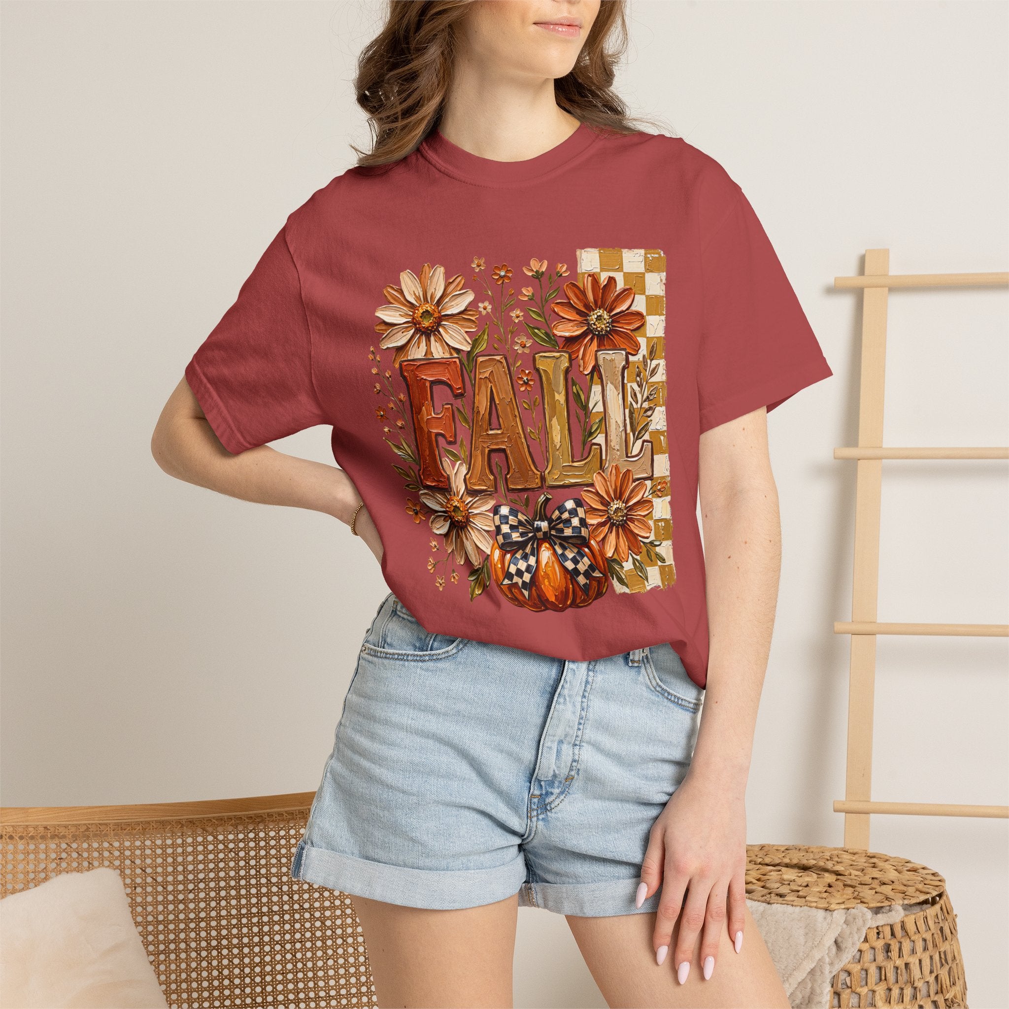 Fall Floral Pumpkin T-Shirt — Rustic Autumn Graphic Tee. Midnight Eye, LLC