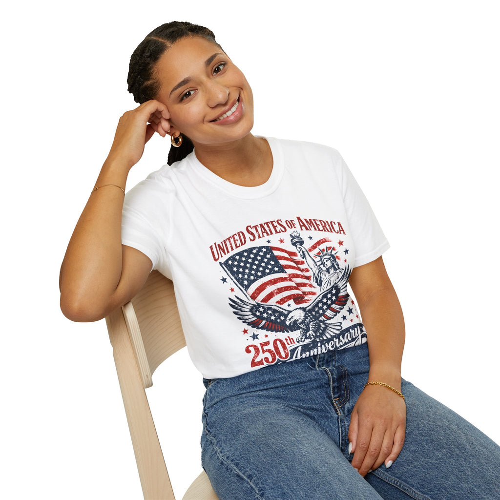 250th Anniversary USA T-Shirt – American Flag, Eagle & Statue of Liberty Patriotic Tee - Midnight Eye, LLC