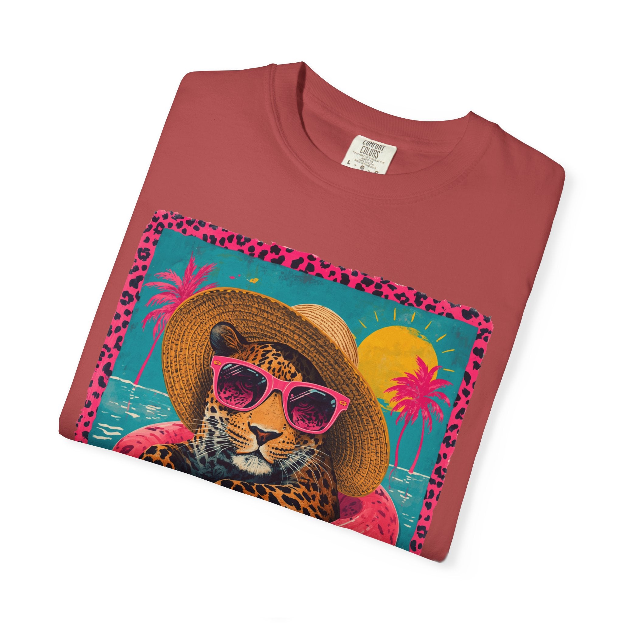 T-Shirt — Tropical Leopard in Sunglasses Summer Graphic - Sassy Vacation T-Shirt. Midnight Eye, LLC.