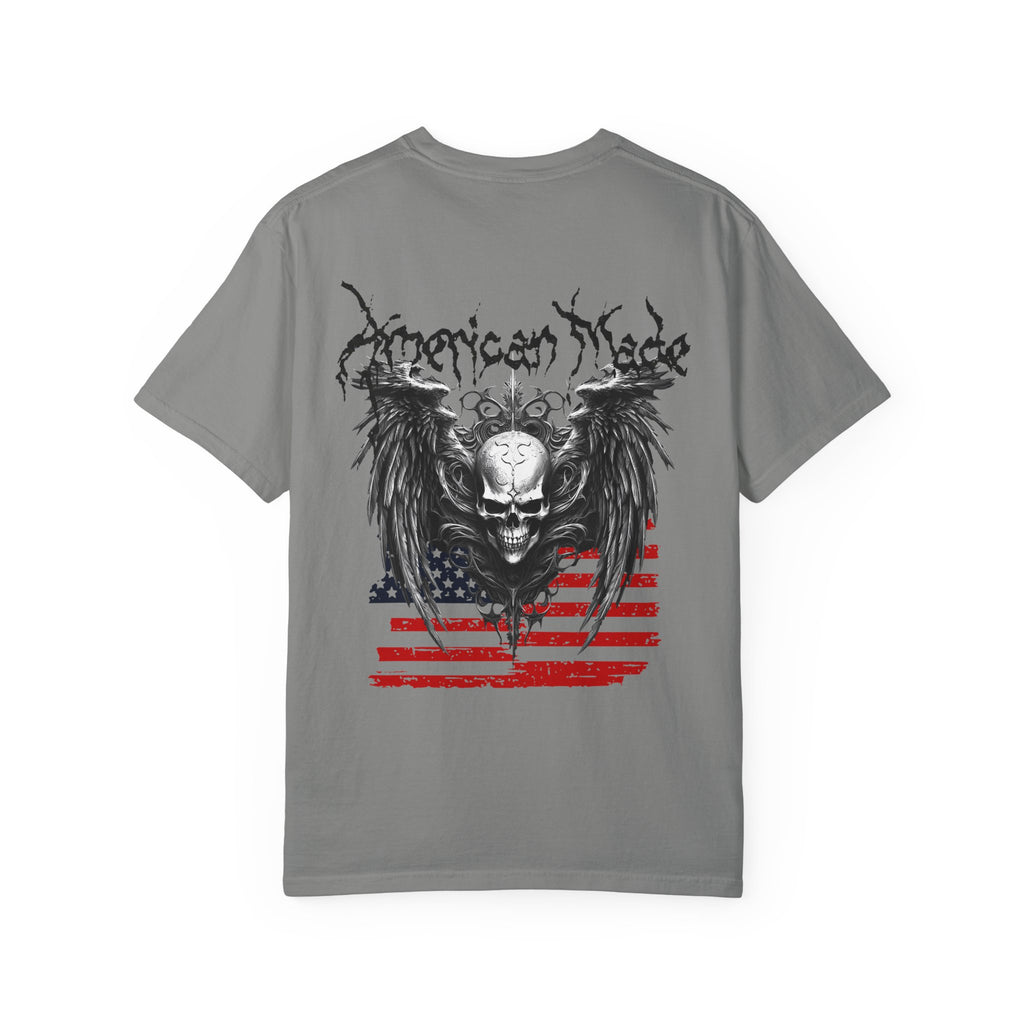Freedom Skull Tee — Gothic Skull Wings with Distressed American Flag - Streetwear T-Shirt - Midnight Eye, LLC