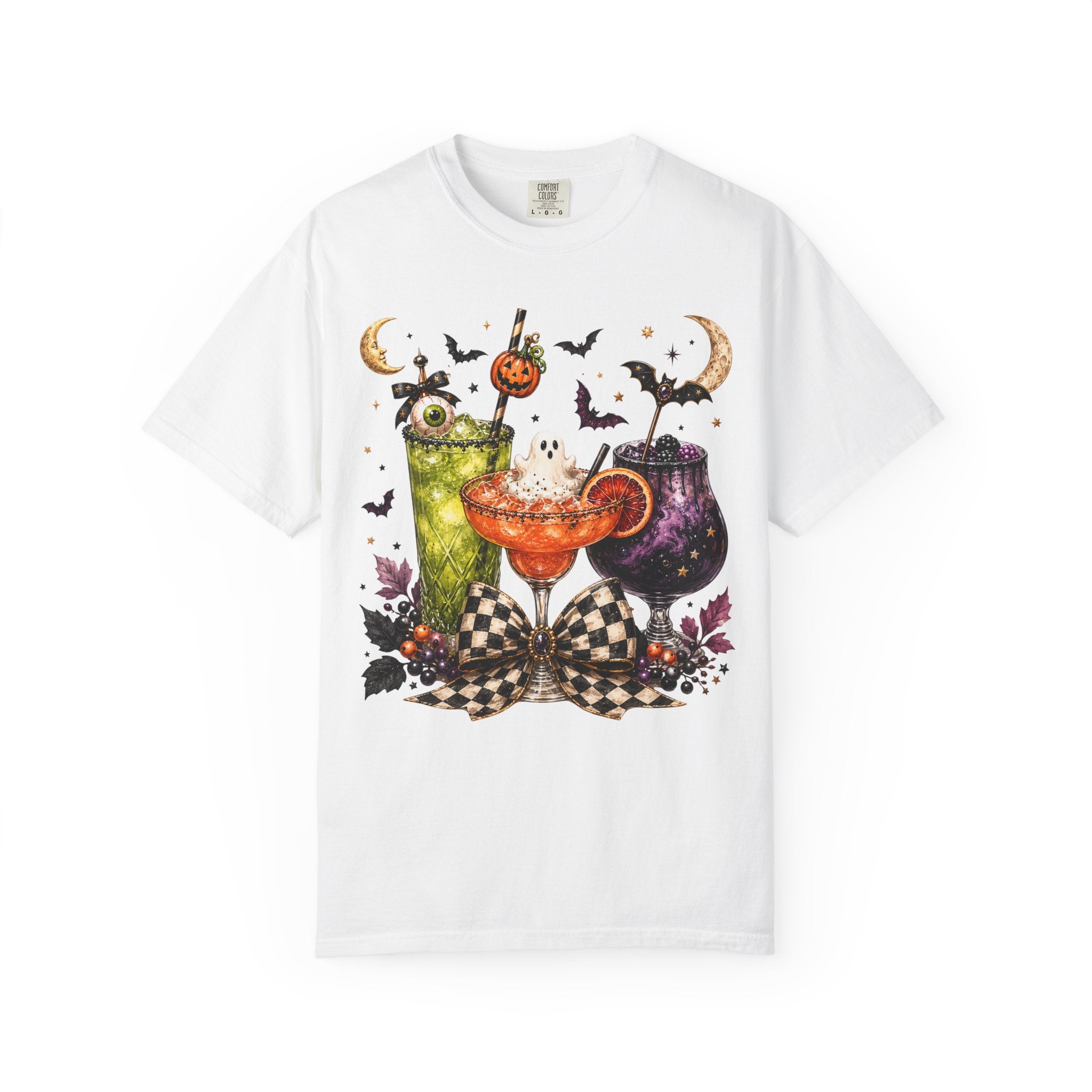 Halloween Cocktail T-Shirt — Spooky Drinks, Cute Bats & Pumpkins