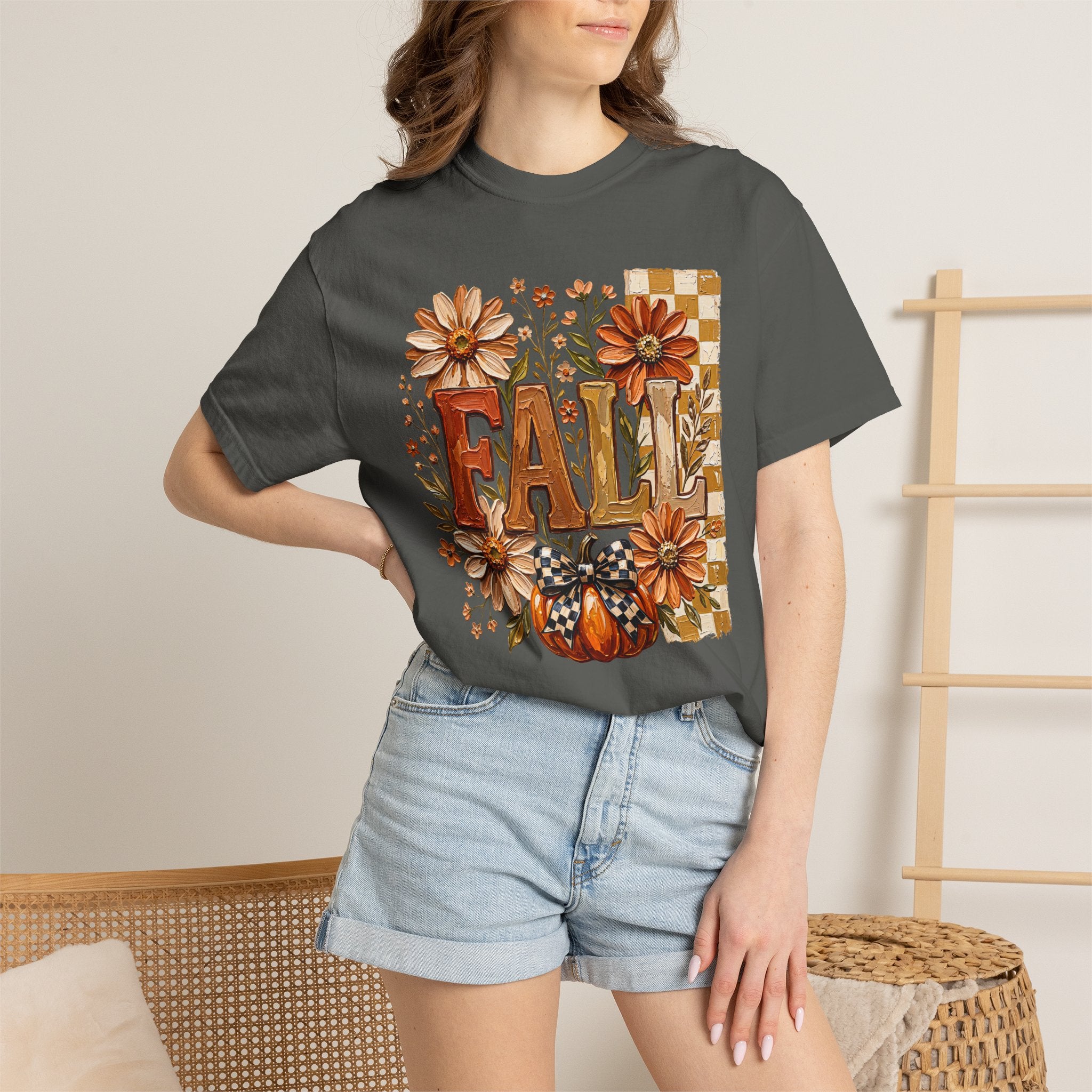 Fall Floral Pumpkin T-Shirt — Rustic Autumn Graphic Tee. Midnight Eye, LLC