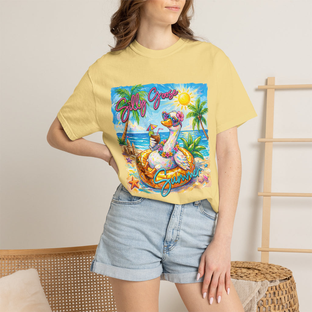 Silly Goose Summer T-Shirt - Colorful Summer Girl Tee - Beach Tee - Tropical T-Shirt, Midnight Eye, LLC