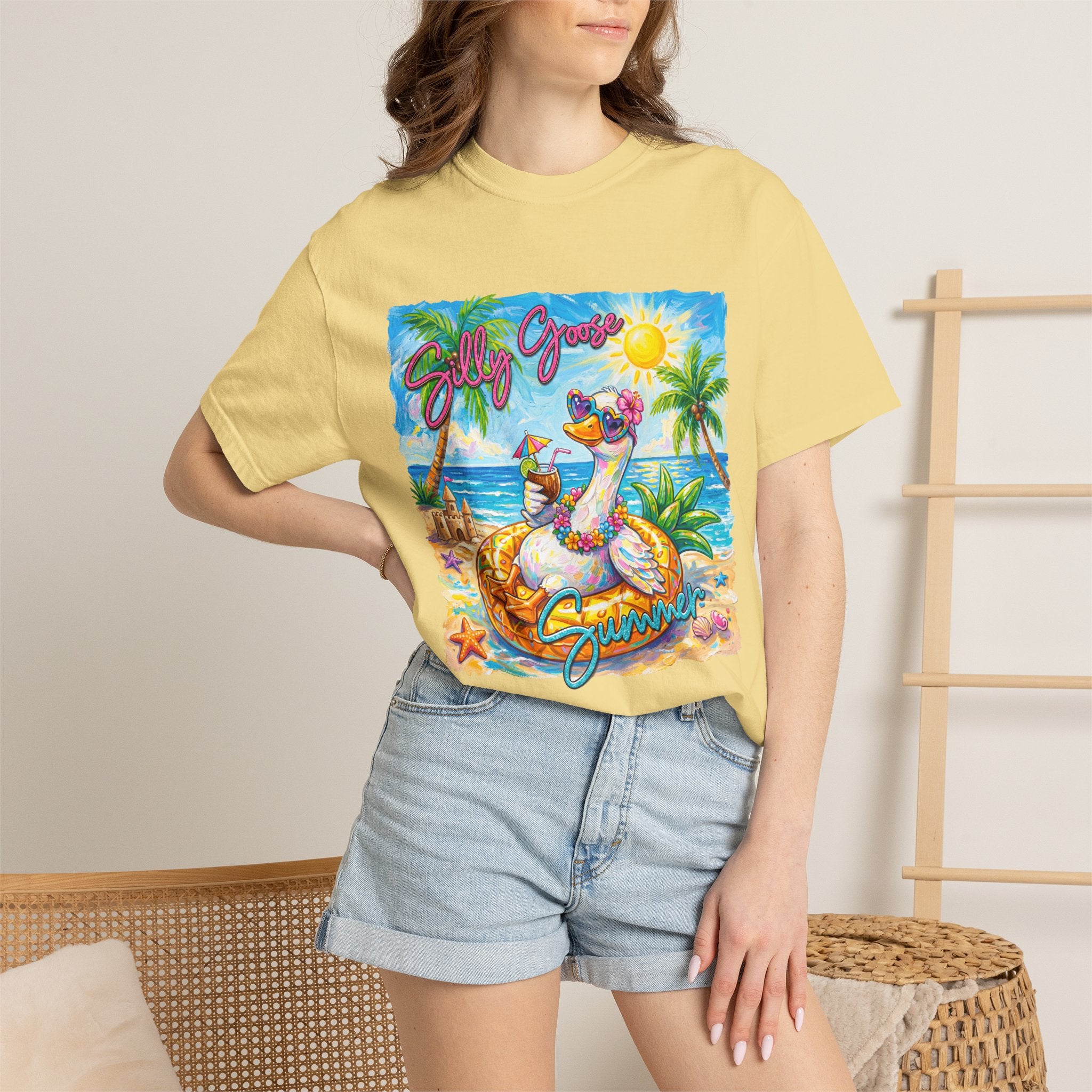 Silly Goose Summer T-Shirt - Colorful Summer Girl Tee - Beach Tee - Tropical T-Shirt, Midnight Eye, LLC