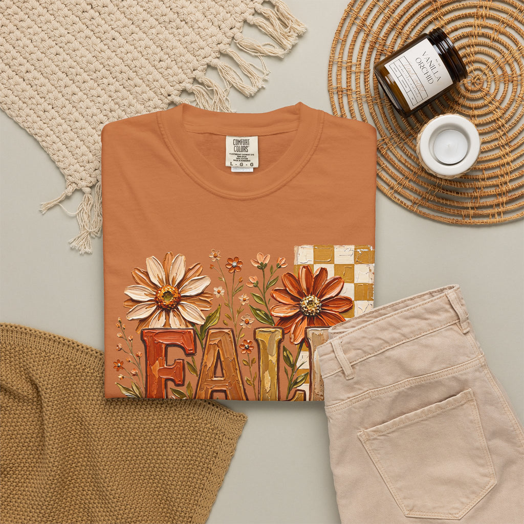 Fall Floral Pumpkin T-Shirt — Rustic Autumn Graphic Tee. Midnight Eye, LLC