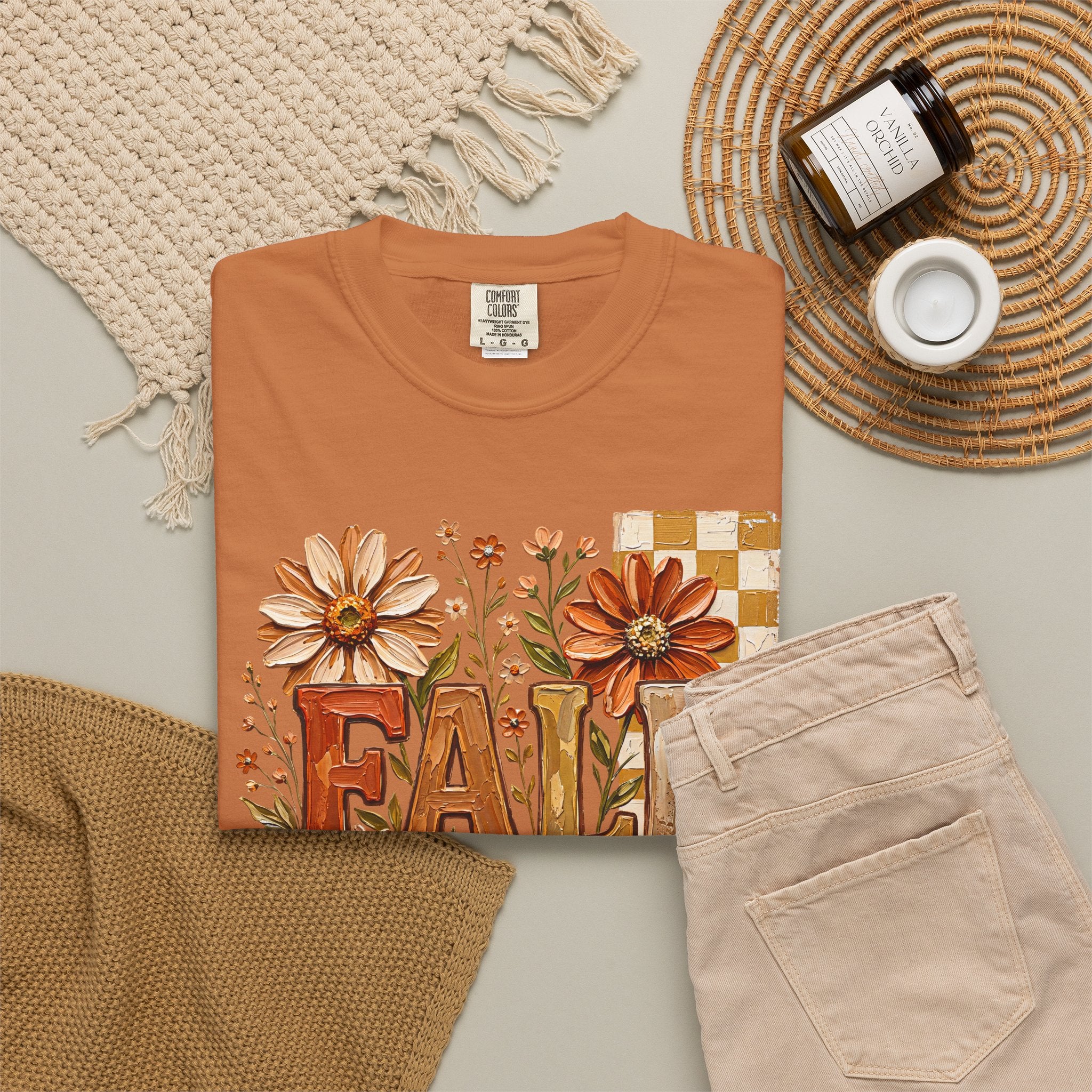 Fall Floral Pumpkin T-Shirt — Rustic Autumn Graphic Tee. Midnight Eye, LLC