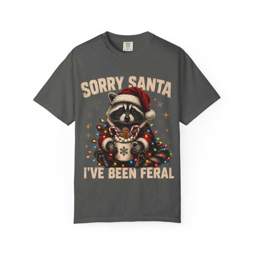 Sorry Santa I've Been Feral Cute Raccoon Christmas T-Shirt - Funny Racoon Tee