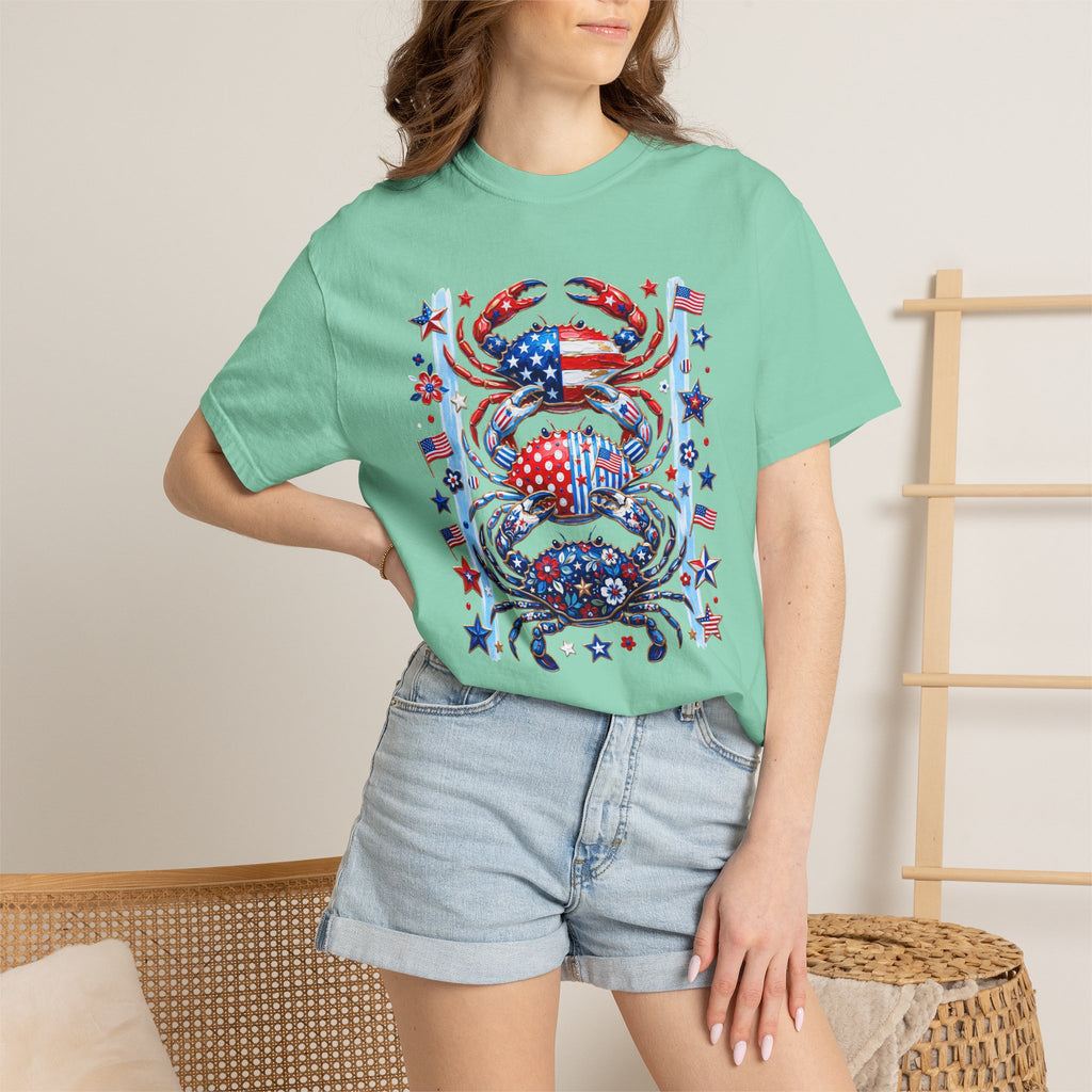 Patriotic Crab T-Shirt — Red White Blue Fourth of July Tee - Faux Brushstroke Graphic Tee - Midnight Eye, LLC