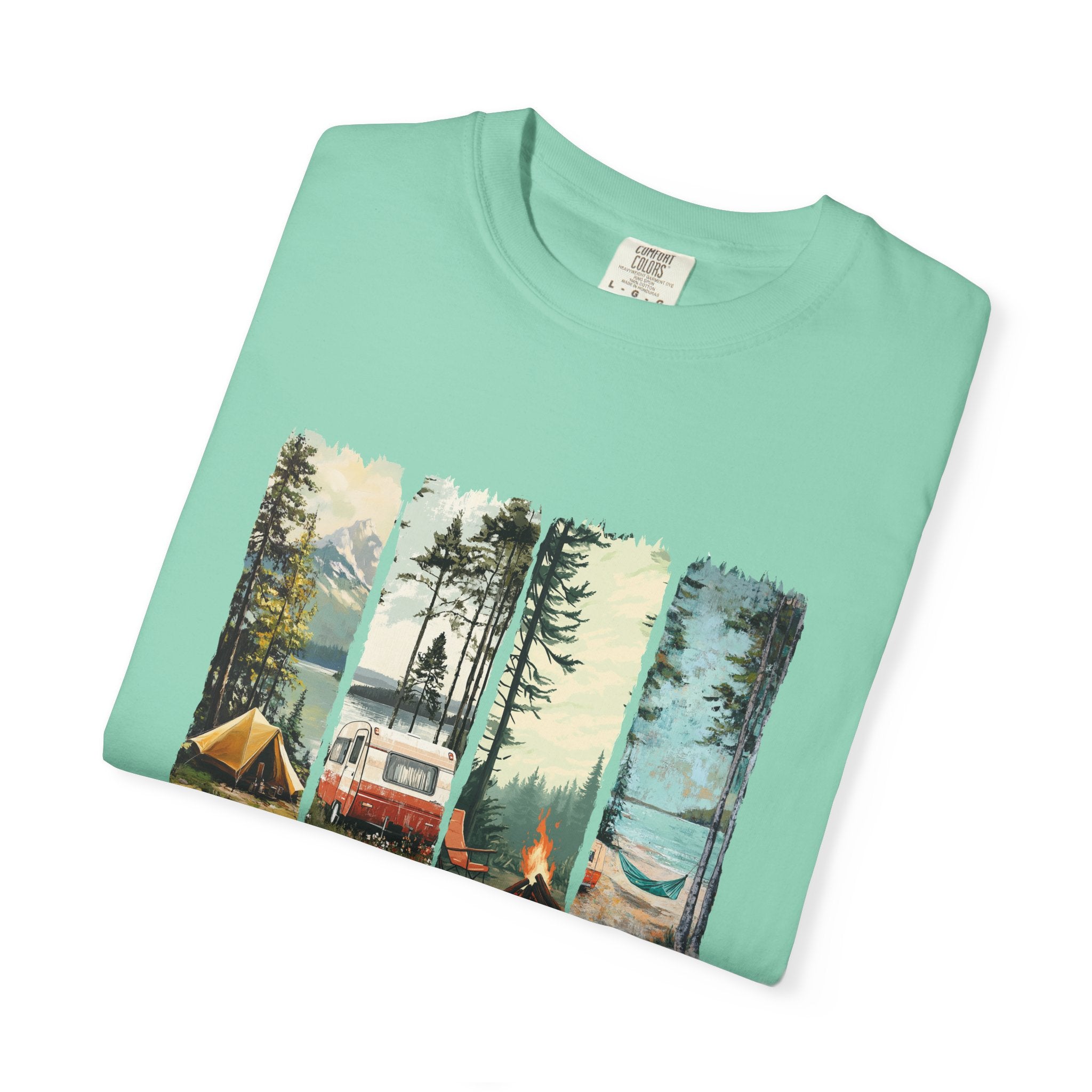Camping Vibes T-Shirt — 'Camping Mode' Scenic Camper Retro Graphic Tee - Family Adventure Tee - Outdoor Tee - Midnight Eye, LLC