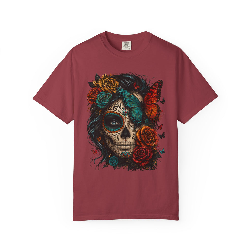 Day of the Dead Sugar Skull T-Shirt — Floral Calavera Graphic Tee. Midnight Eye, LLC.