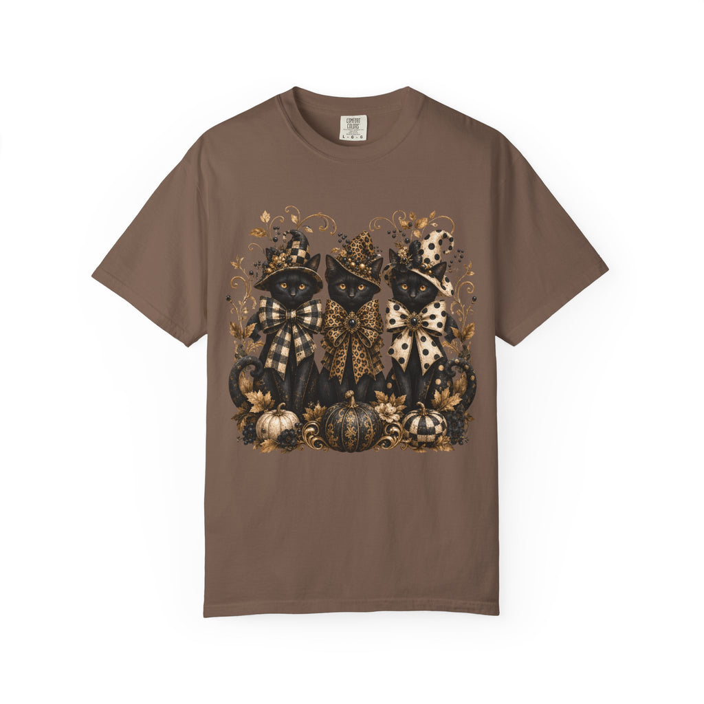 Halloween Black Cats & Pumpkins T-Shirt — Autumn Spooky Vintage Tee. Midnight Eye, LLC